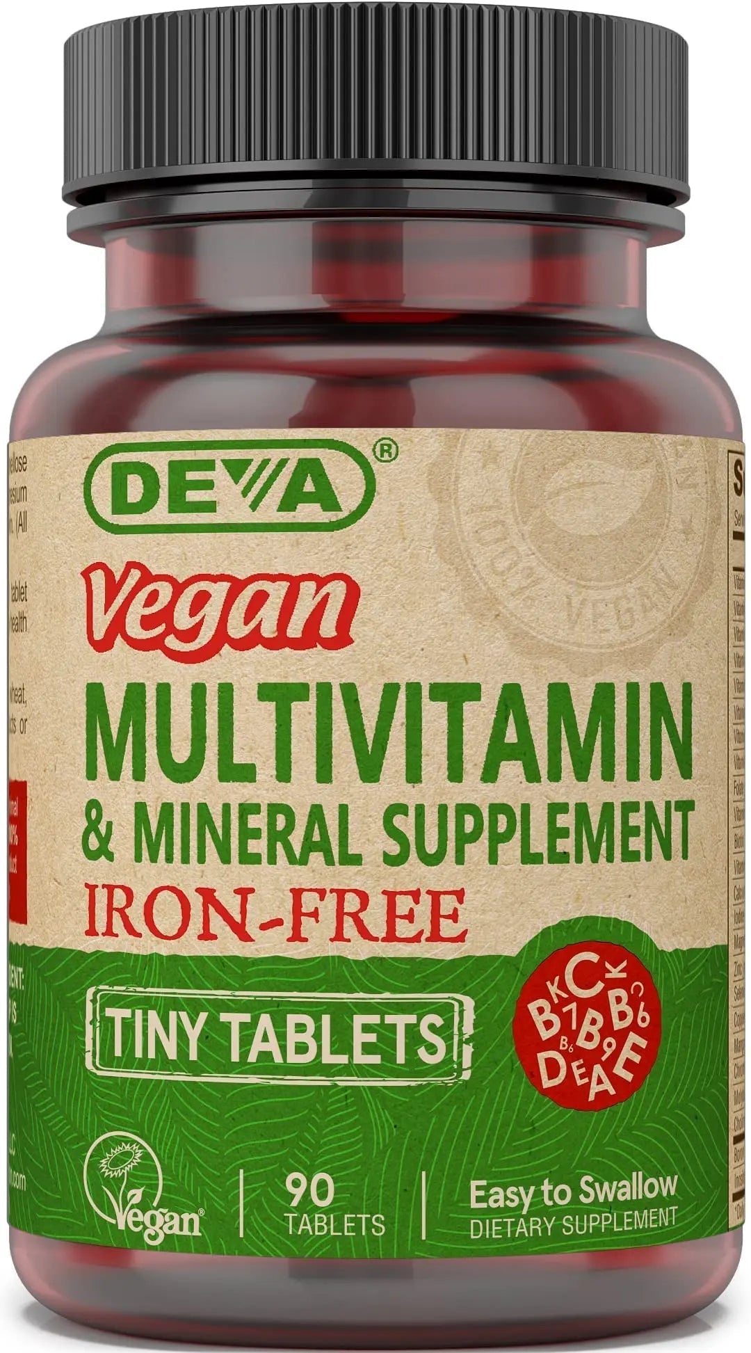 DEVA Vegan Iron-Free Multivitamin & Mineral Supplement, Vitamin C, D2, E & B-Complex, Biotin, 90 Tiny Tablets DEVAAu supplements