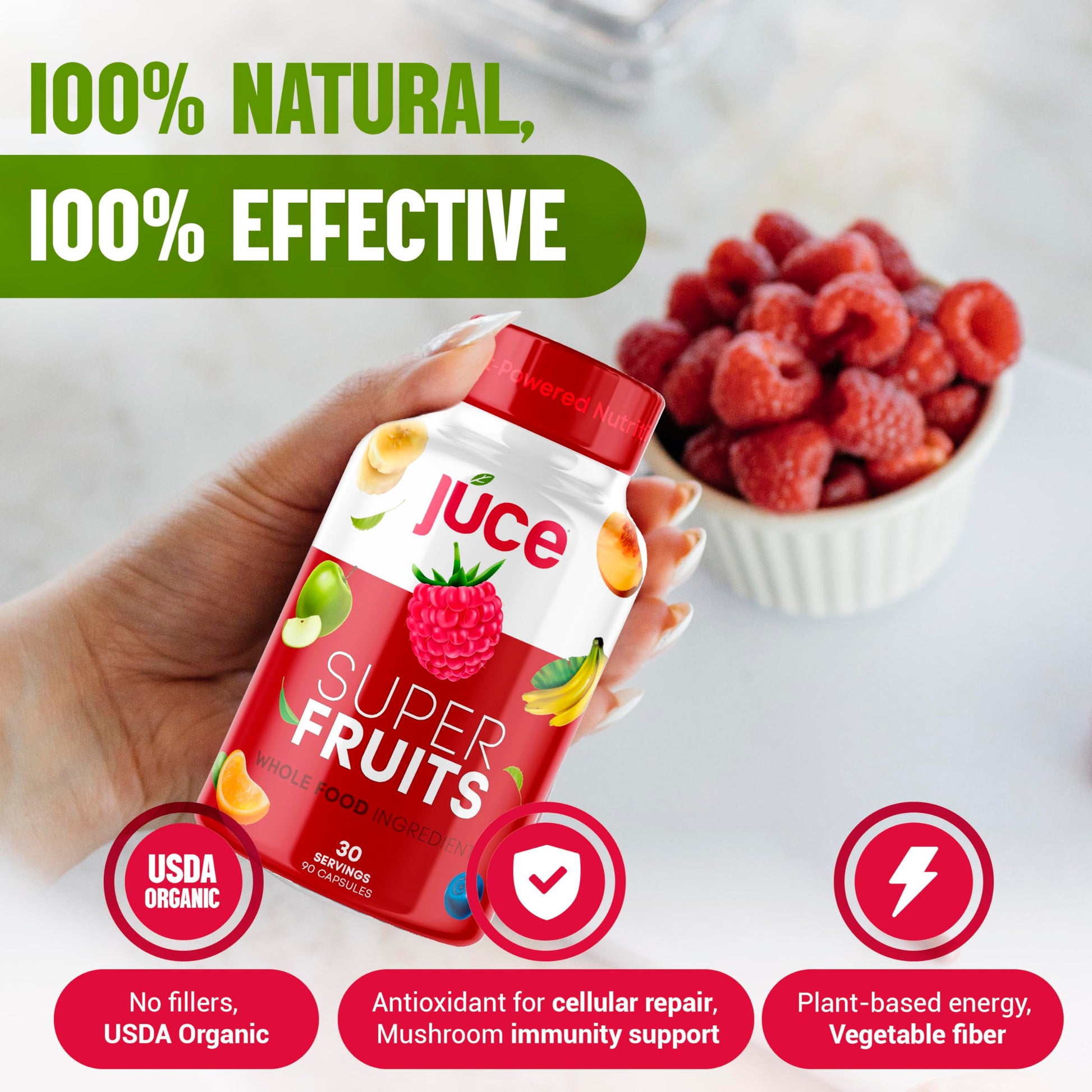 Juce Original Formula - Organic Super Fruit & Veggies Supplement - Gluten/Gelatin Free, Soy Free & Vegan- Reds & Greens Superfood Capsules- 23 Fruits & 23 Vegetables (180 Count)- By Terra Kai Organics Terra Kai OrganicsAu supplements
