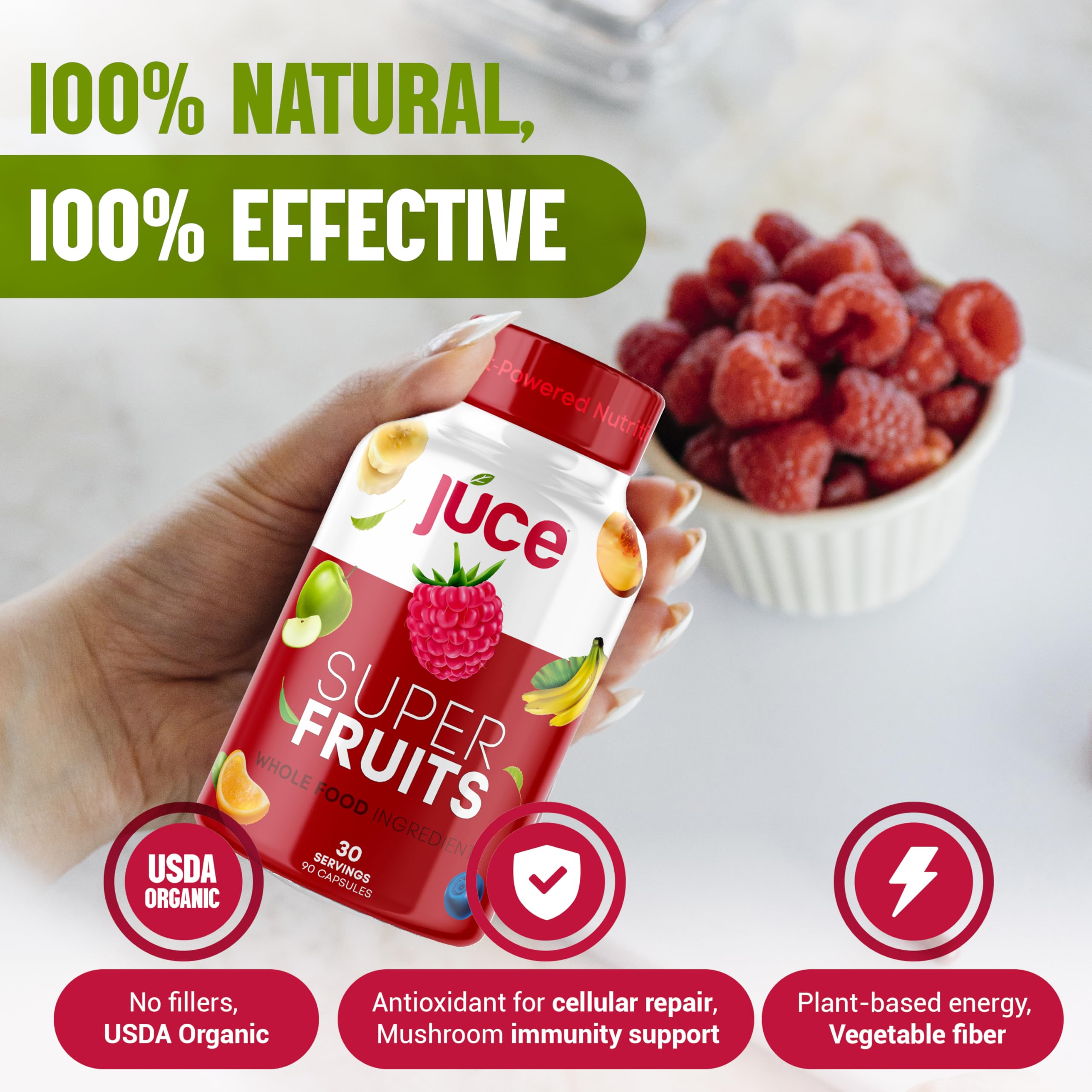 Juce Original Formula - Organic Super Fruit & Veggies Supplement - Gluten/Gelatin Free, Soy Free & Vegan- Reds & Greens Superfood Capsules- 23 Fruits & 23 Vegetables (180 Count)- By Terra Kai Organics Terra Kai OrganicsAu supplements