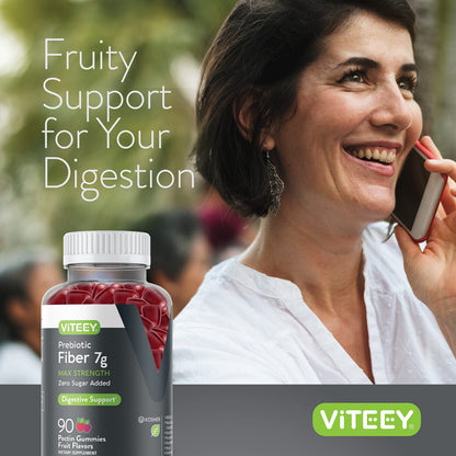 Prebiotic Fiber Gummies 7G Extra Strength [Zero Sugar Added] Digestive Heath Regularity ViteeyUS supplements