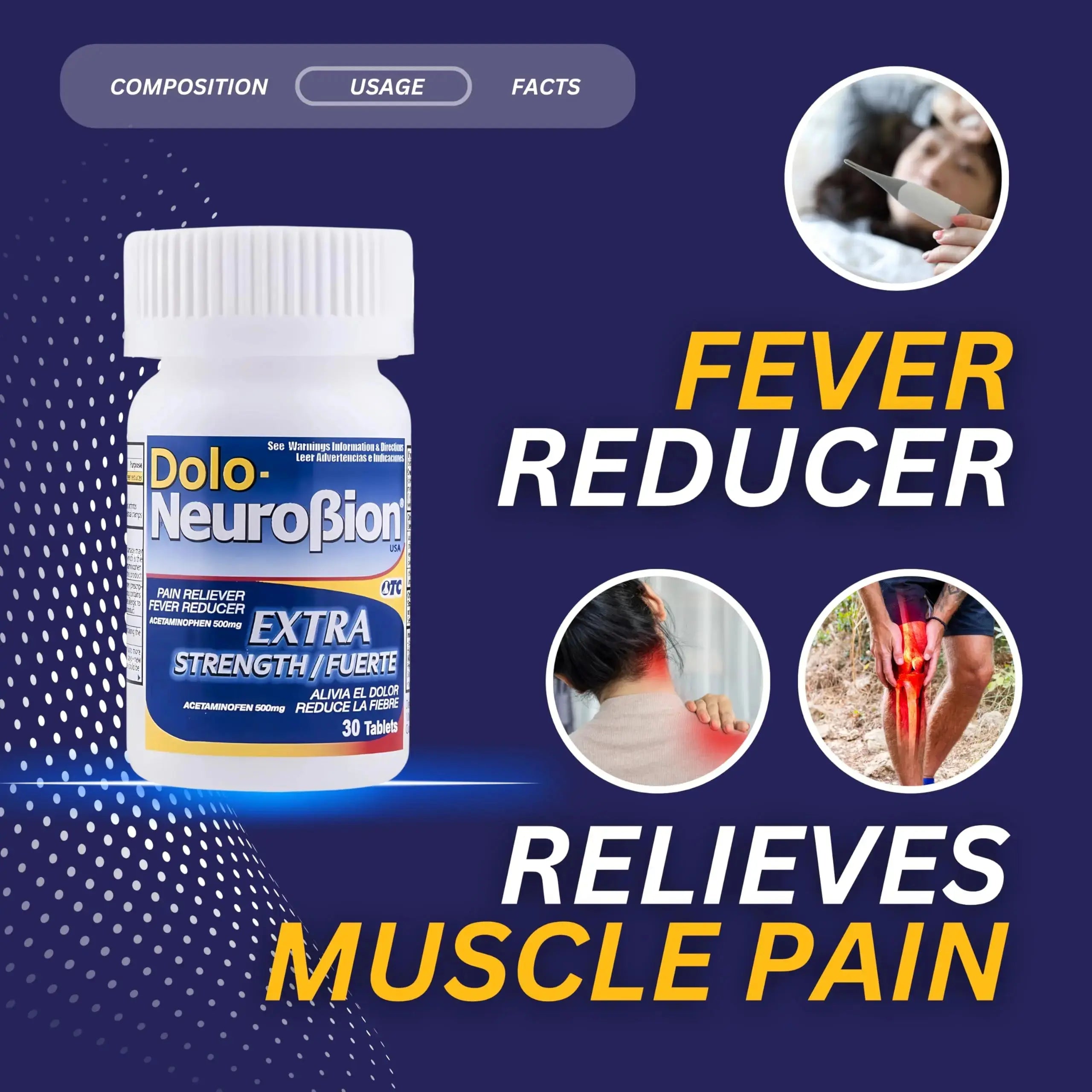Dolo Neurobion 30 Tablets - Pain Reliever, Fever Reducer, Extra Strength, Fuerte, Alivia el Dolor, Reduce la Fiebre NeurobionAu supplements