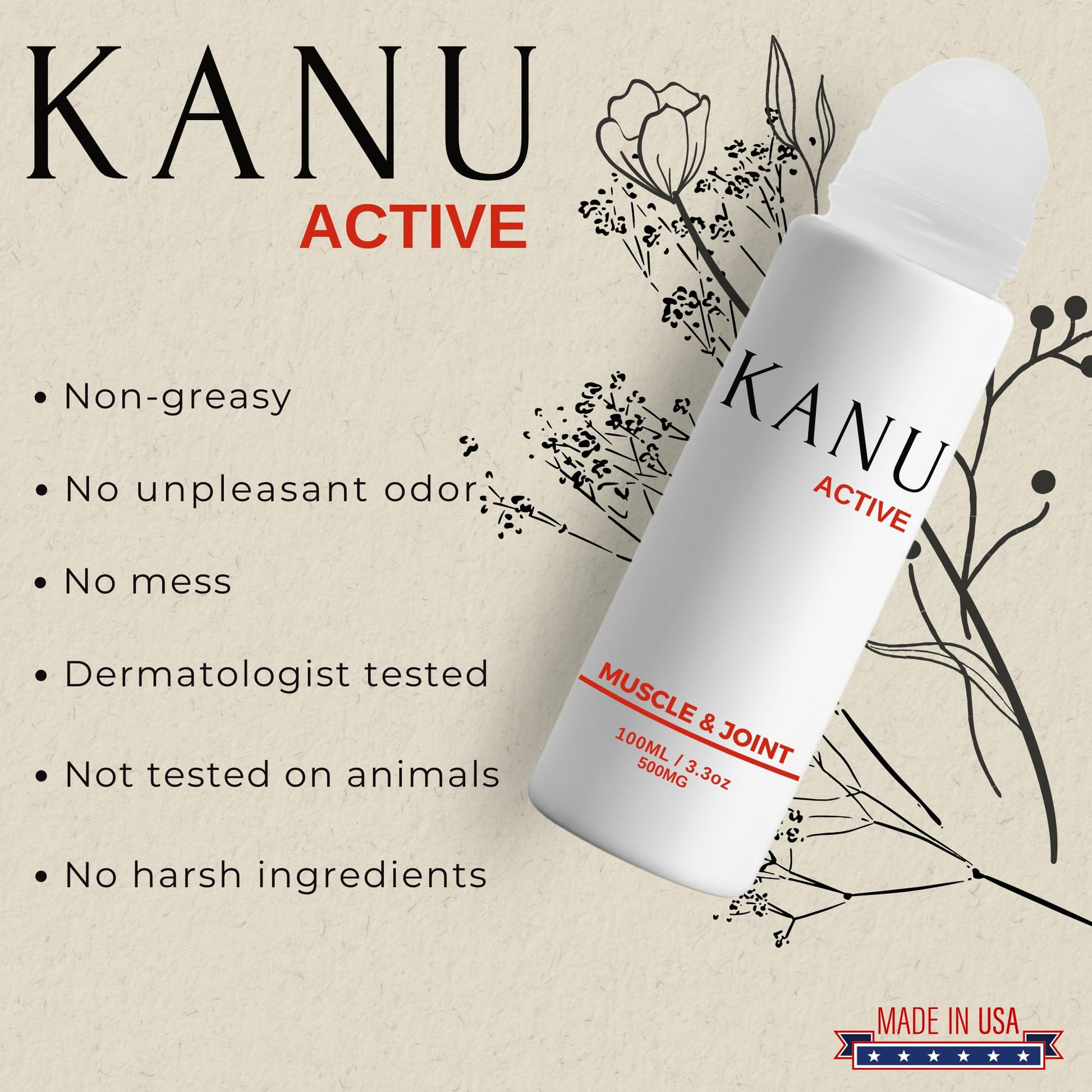 Muscle & Joint Relief Roll-On Cooling Serum- 3.3 oz- Fast Absorbing Pain Relief for Sore Muscles and Joints- Workout Recovery and Joint Support for Athletes and Active Lifestyles KANUAu supplements