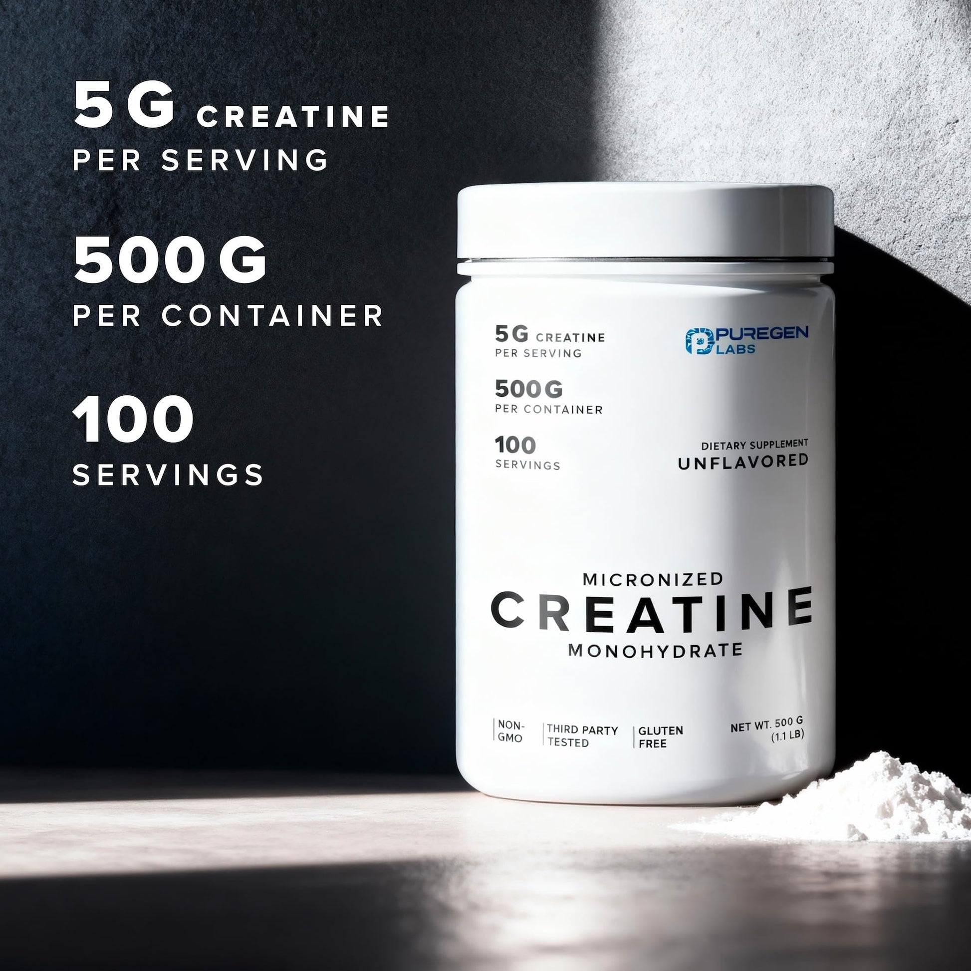 Puregen Labs Micronized Creatine Monohydrate Powder 500g – Pure, Unflavored, No Additives | 5000mg Per Serv (5g) - 100 Servings | Third Party Tested for Quality P Puregen LabsAu supplements