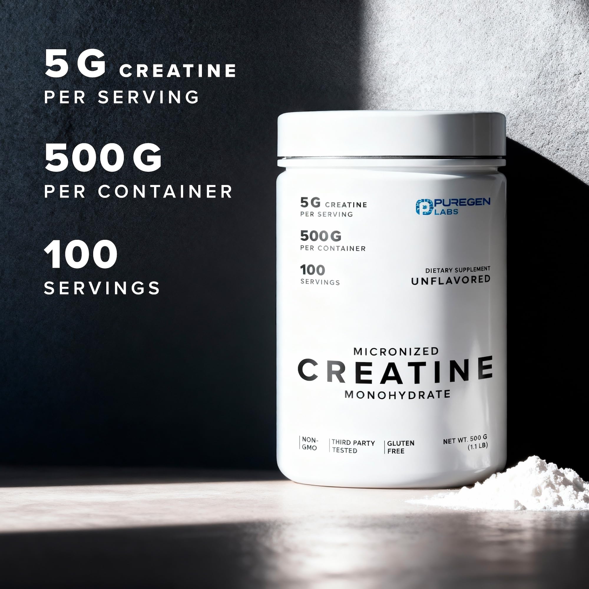 Puregen Labs Micronized Creatine Monohydrate Powder 500g – Pure, Unflavored, No Additives | 5000mg Per Serv (5g) - 100 Servings | Third Party Tested for Quality P Puregen LabsAu supplements