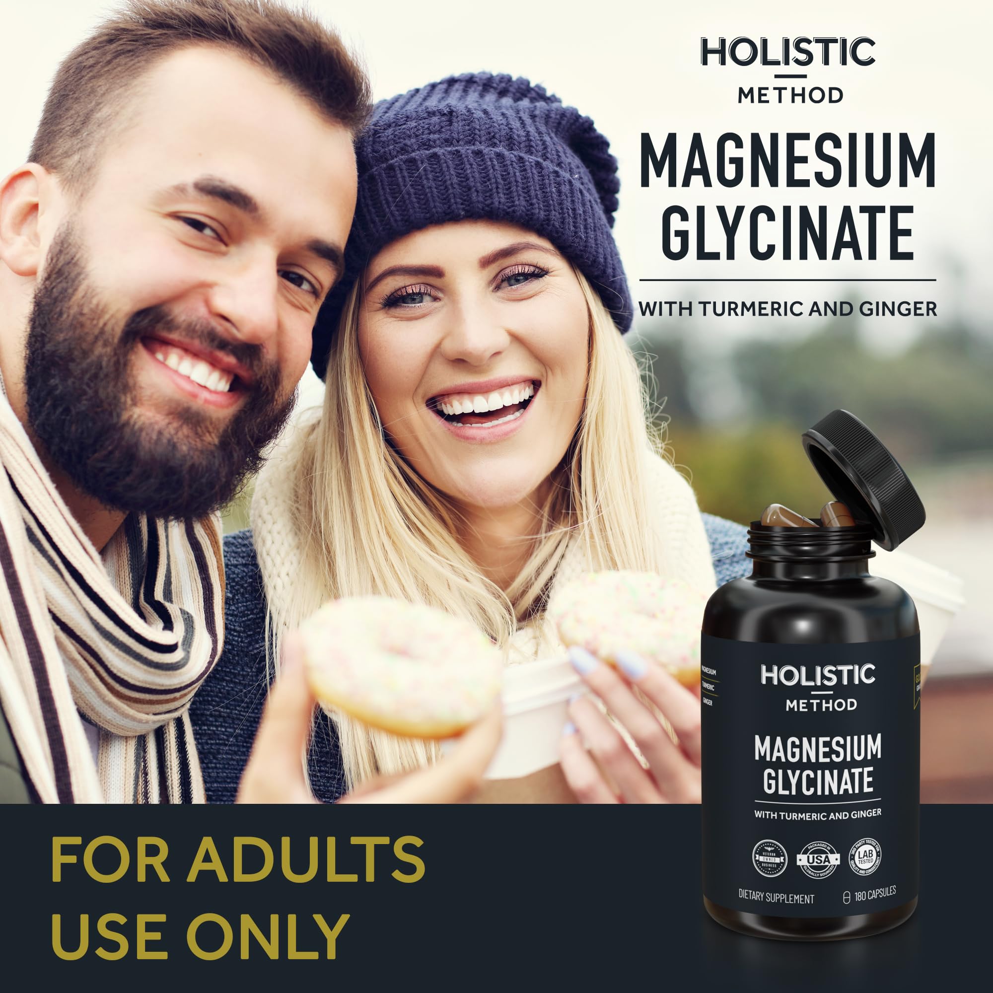Magnesium Glycinate Capsules with Organic Turmeric and Ginger - 180 Vegan Capsules for Sleep, Relaxation, Muscle Cramps and Immune Support Holistic MethodAu supplements