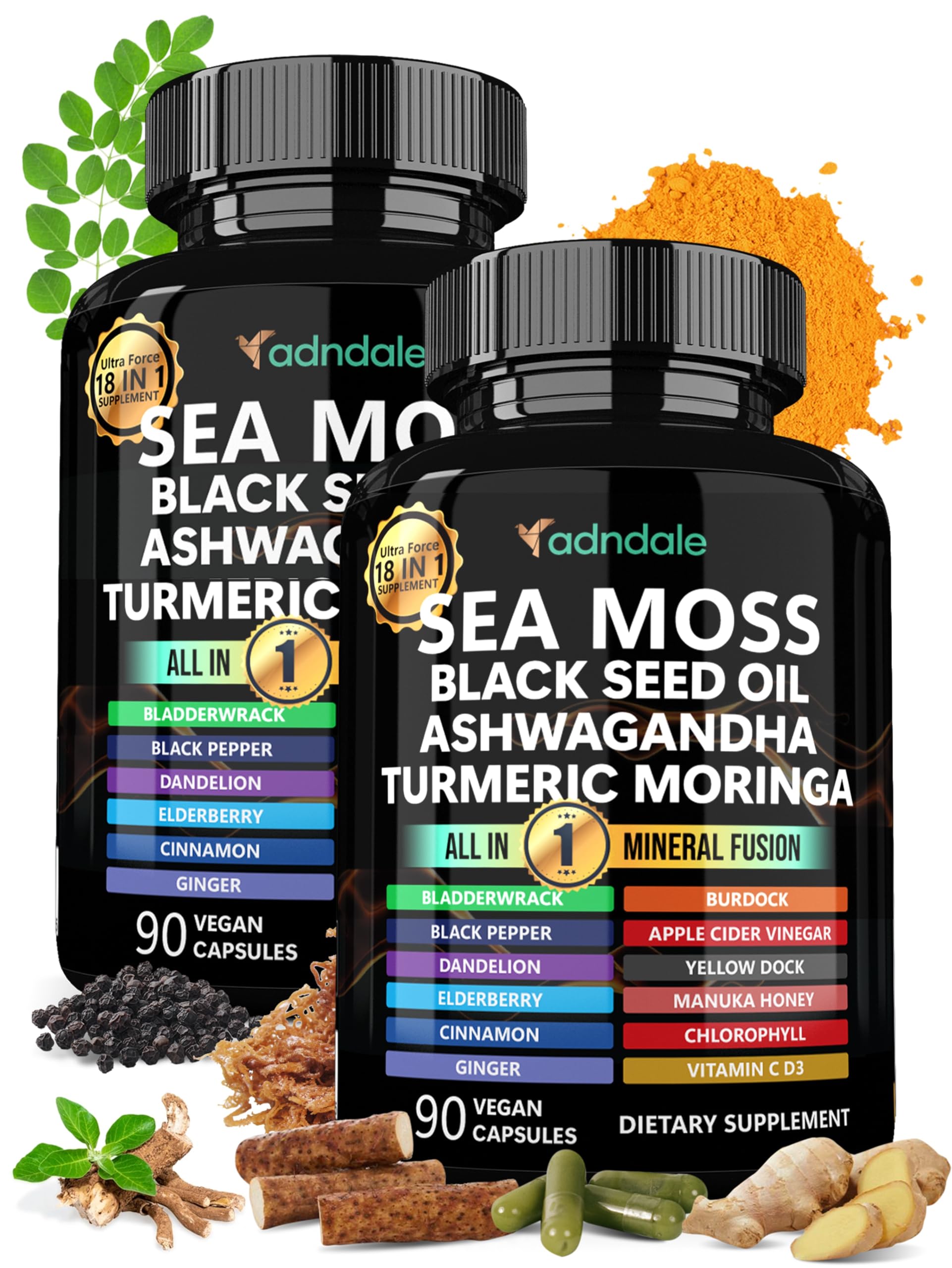 Adndale Sea Moss Capsules - Sea Moss Blend with Ashwagandha, Turmeric & Black Seed Oil - 180 Count AdndaleAu supplements