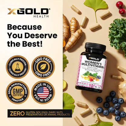 Vegan Women's Daily Multivitamin 50 Plus with Organic WholeFood Based Natural Ingredients, Ginger, Maca, Multi-Vitamin B Complex & More X Gold HealthUS supplements