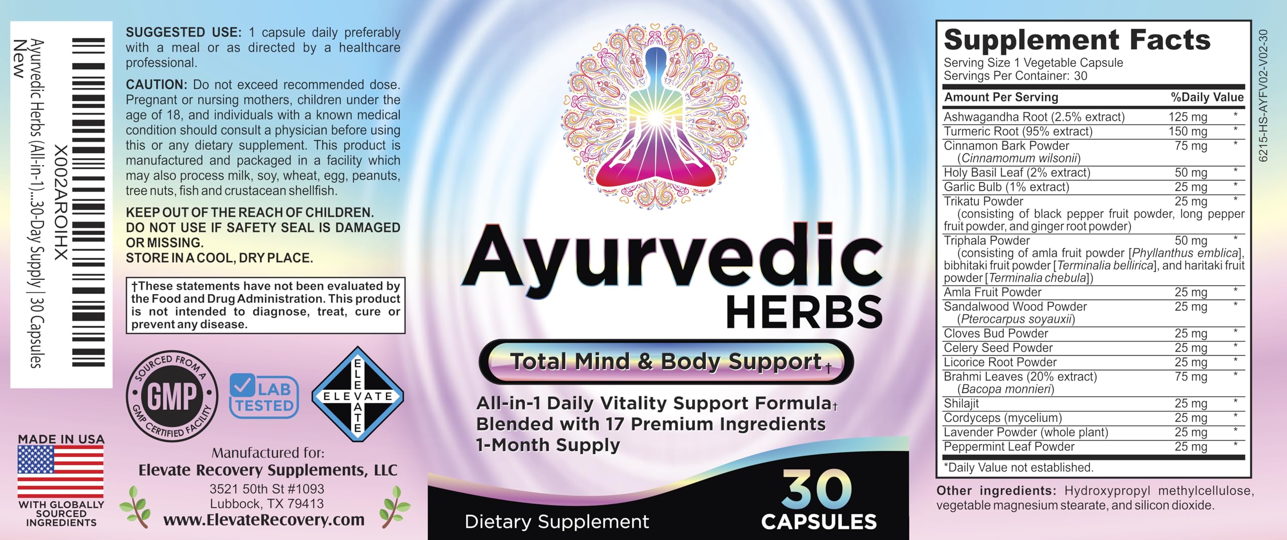 Ayurvedic Herbs 17-in-1 Supplement | Mind & Body Balance | Ayurveda Health Support Blend | Ayurvedic Supplements | 1-Month Supply | 30 Capsules Elevate Recovery SupplementsAu supplements