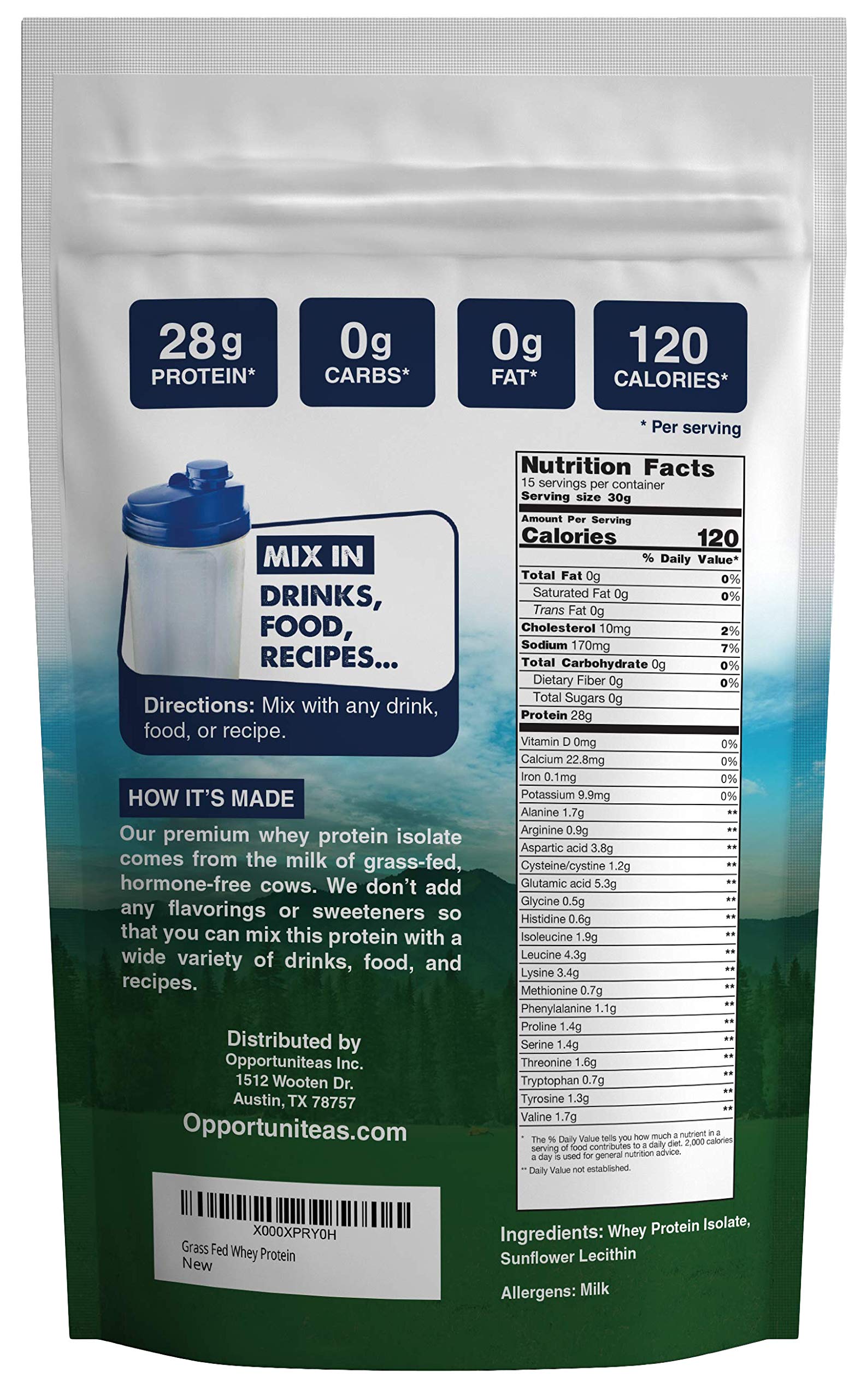 Opportuniteas Grass Fed Whey Protein Isolate Powder - Unflavored Whey Protein Isolate OpportuniteasUS supplements