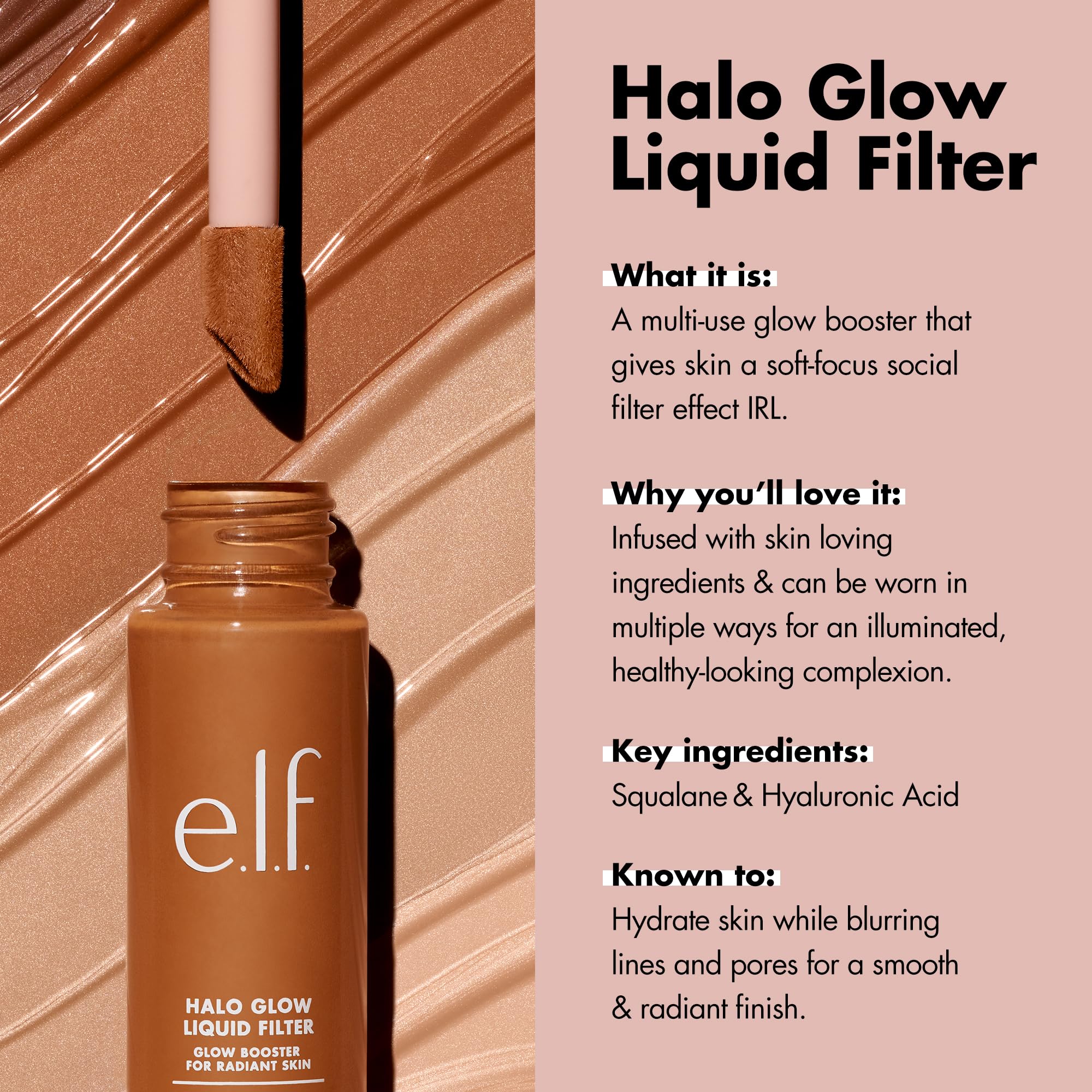 e.l.f. Halo Glow Liquid Filter, Complexion Booster For A Glowing, Soft-Focus Look, Infused With Hyaluronic Acid, Vegan & Cruelty-Free, 3 Light/Medium e.l.f.Au supplements