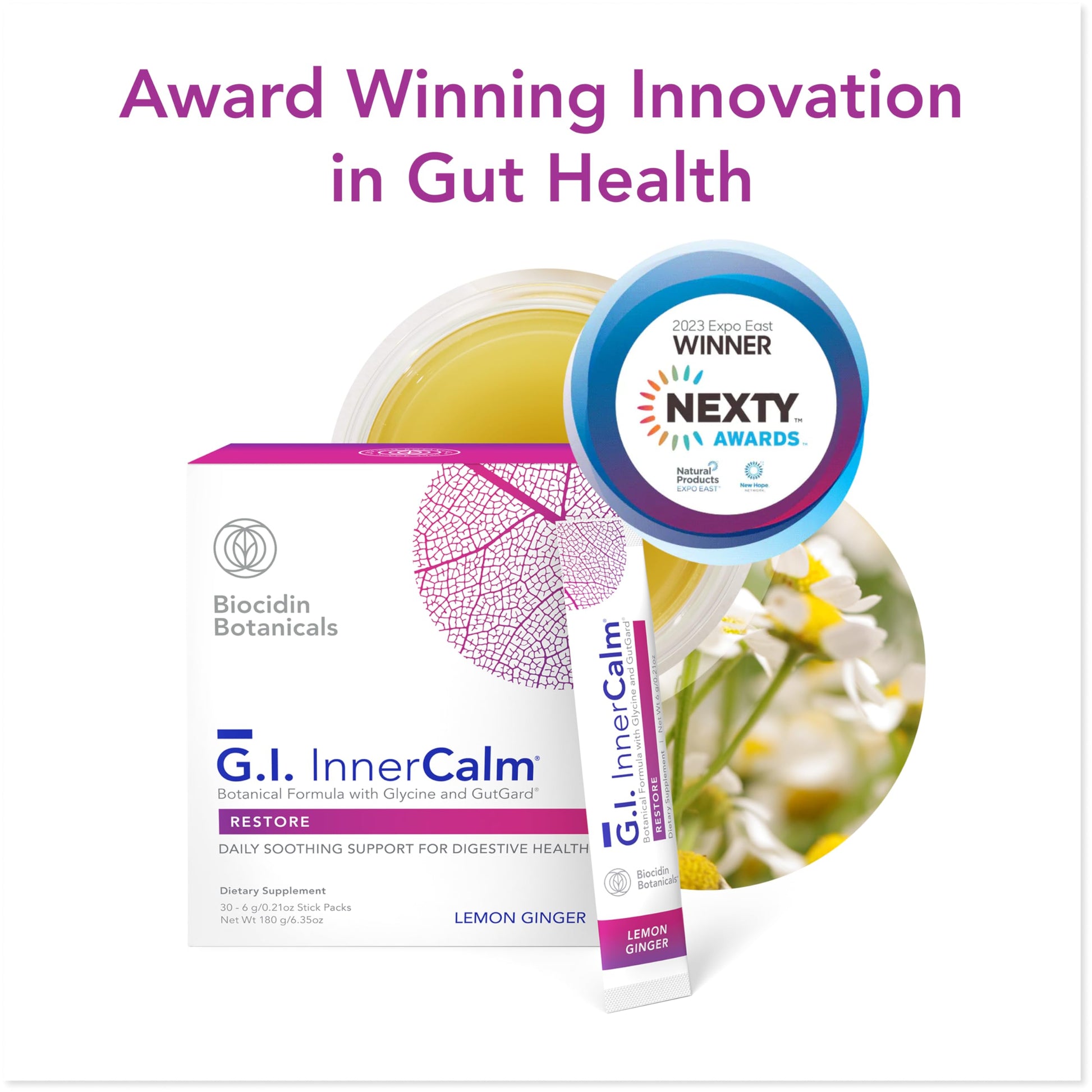 Bio-Botanical Research Biocidin Drink Mix - GI InnerCalm - Support Digestive Health, GI Detox, Healthy Mood & Sense of Relaxation - Soothing Formula with Glycine & No Glutamine (30 Stick Packs) Bio-Botanical ResearchUS supplements