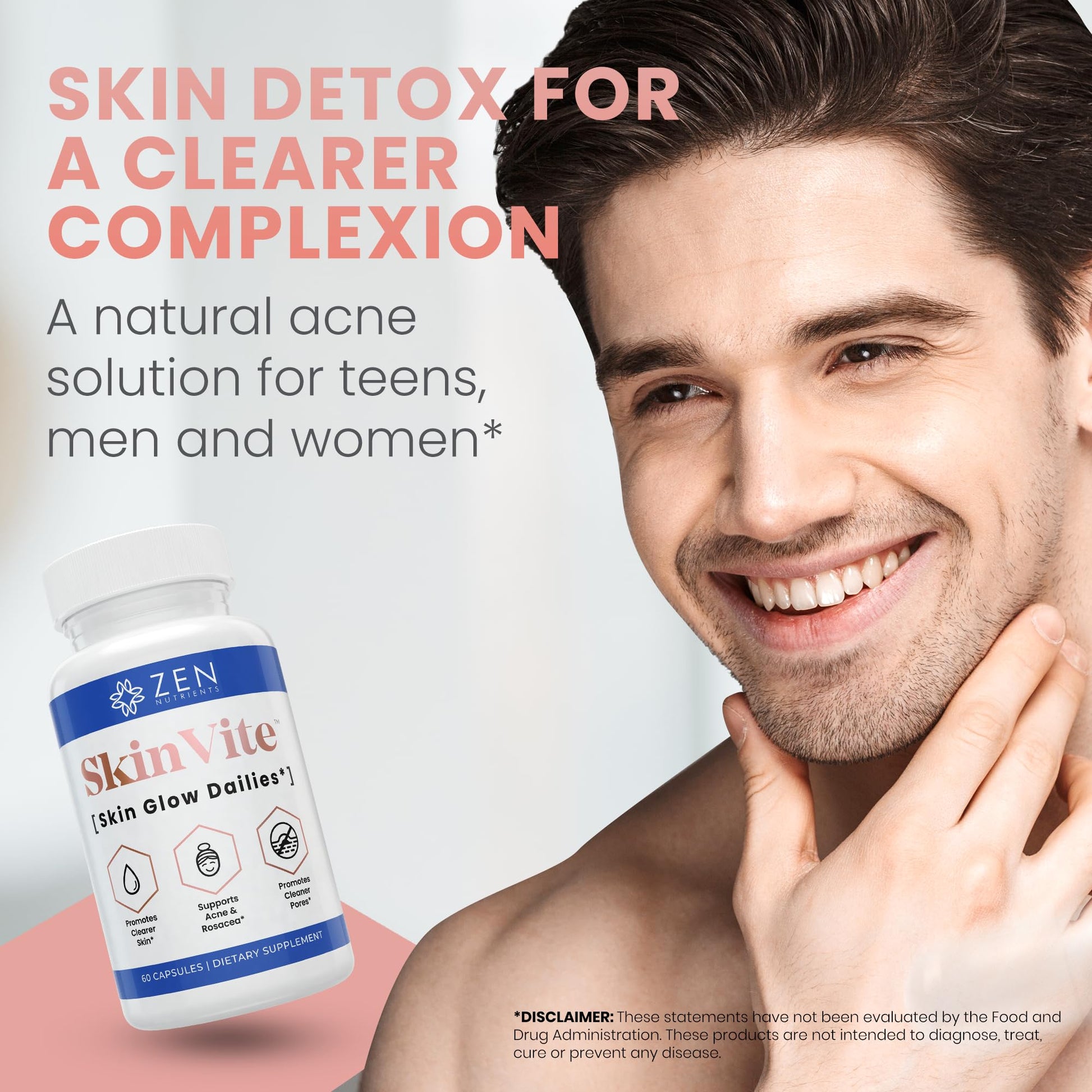 Zen Nutrients SkinVite Natural Skin Supplement for Women, Men & Teens - Hormonal Breakouts & Clear Skin Support Supplement - Detoxifying Vitamin for Acne and Digestion Support Zen NutrientsAu supplements