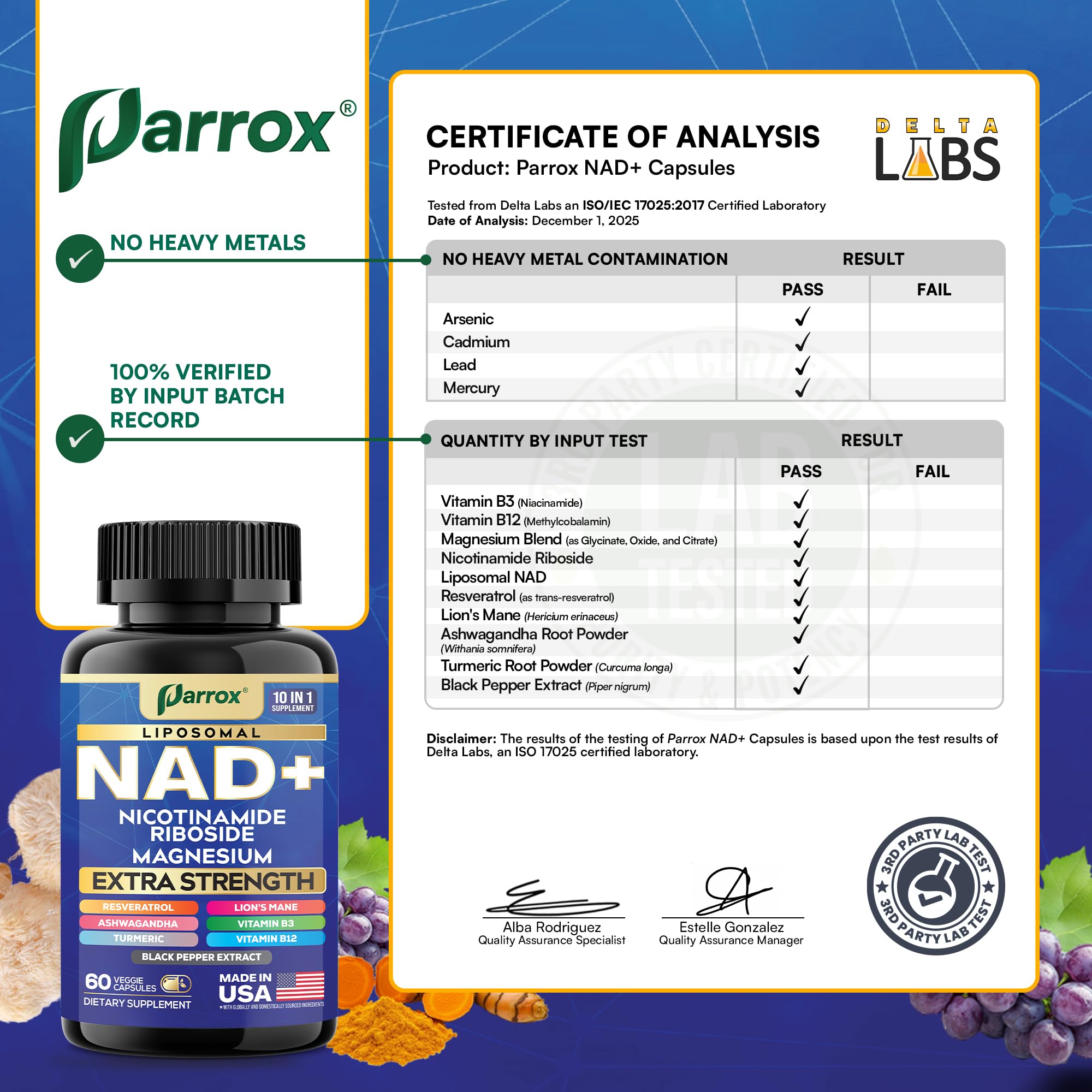 Parrox NAD+ Supplement with Liposomal NAD+, Nicotinamide Riboside, Magnesium, Vitamin B3 & B12, Resveratrol, Turmeric, Ashwagandha, Lion’s Mane,10-in-1 Extra Strength (2 Pack) ParroxAu supplements
