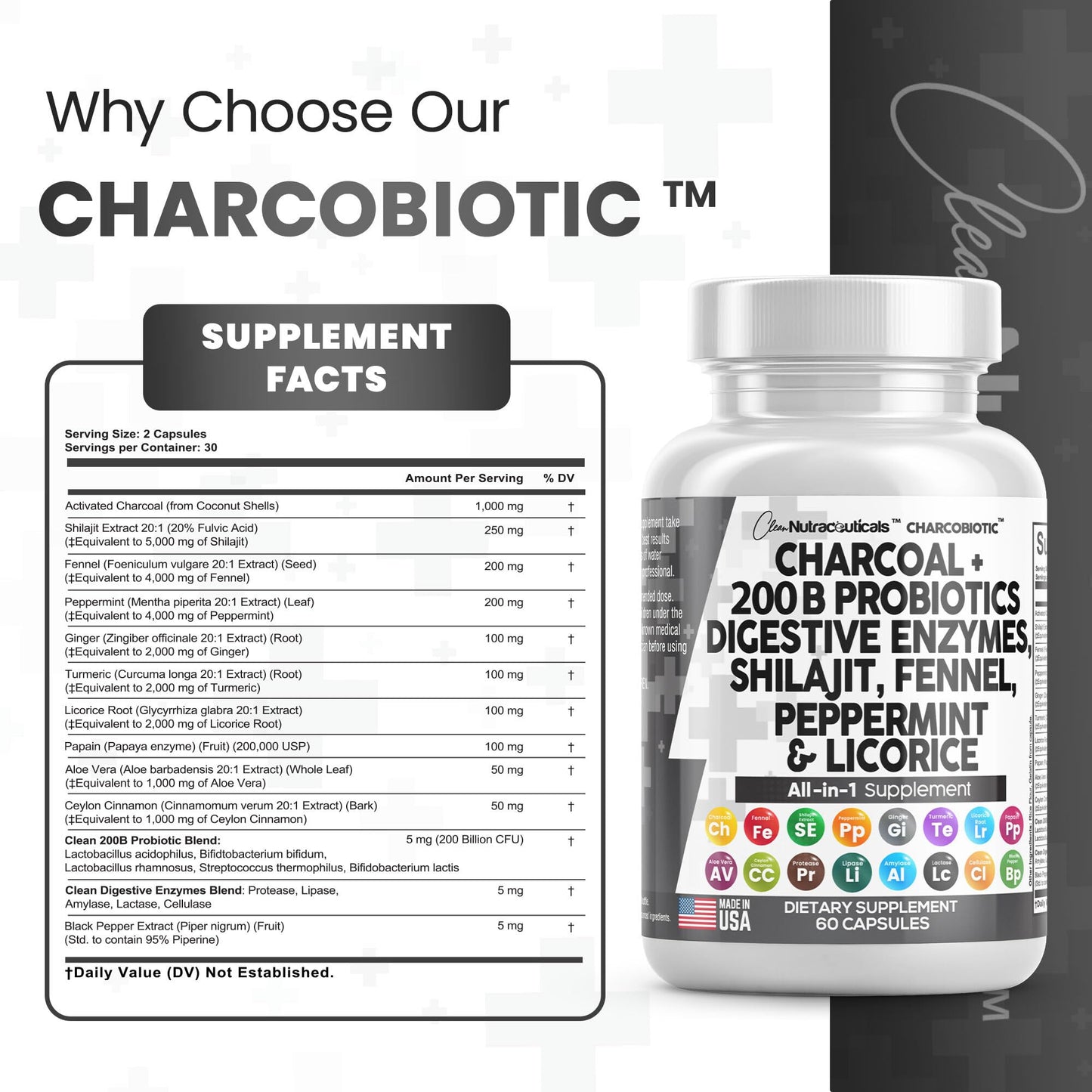 Clean Nutra Activated Charcoal Capsules 1000mg Shilajit 5000mg Pills Clean NutraceuticalsUS supplements