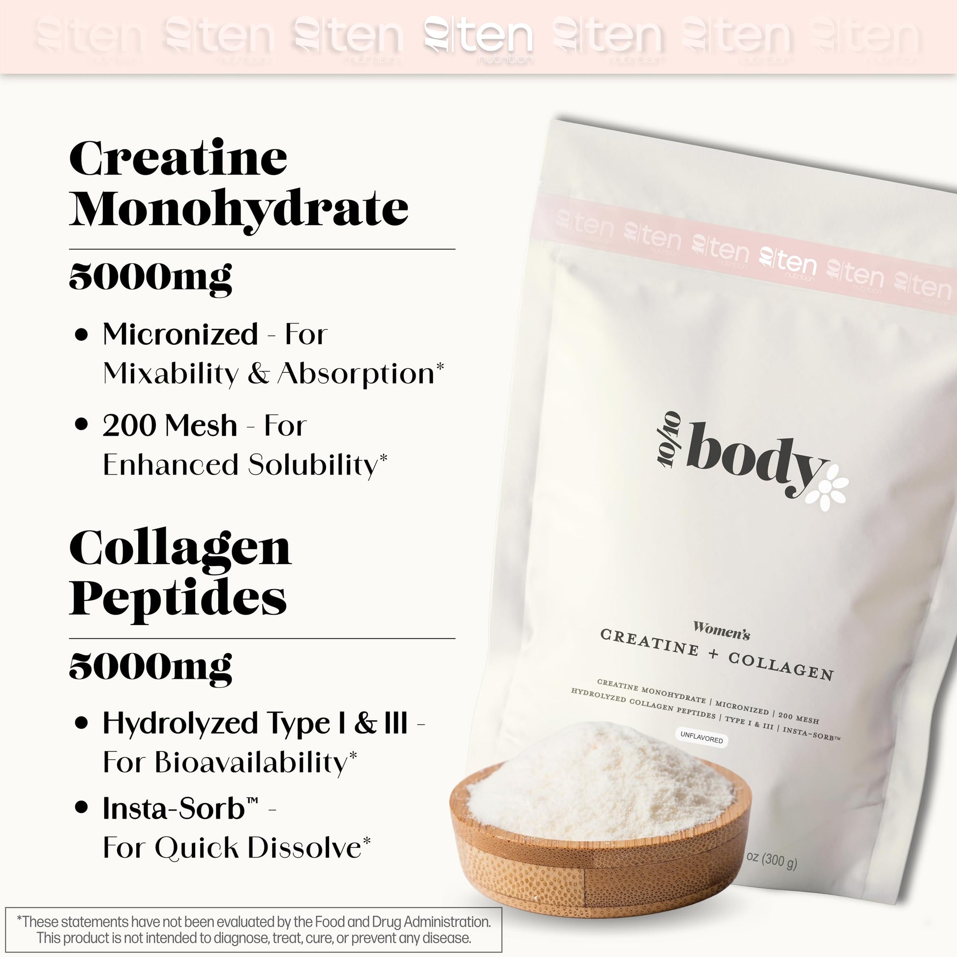 New - Creatine + Collagen for Women – Supports Lean Muscle Growth & Development, Booty Gain, Energy & Recovery – 5g Creatine Monohydrate Plus 5000mg Collagen Peptides Combo – Unflavored, 30 Servings 10Ten NutritionAu supplements