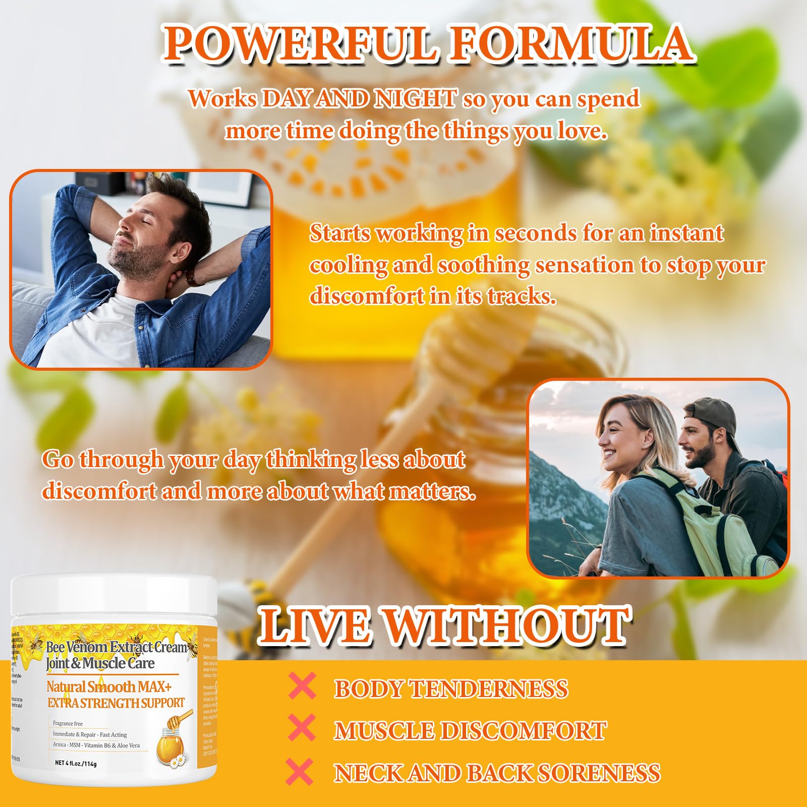 YOKOBBYES Pure Bee Venom Joint, Muscle & Bone Cream, Instant Relief, Back, Neck, Hand, Feet, Knee, Muscle, Shoulder, Ankle, Foot Discomfort, for Adults and The Elderly, YOKOBBYESAu supplements