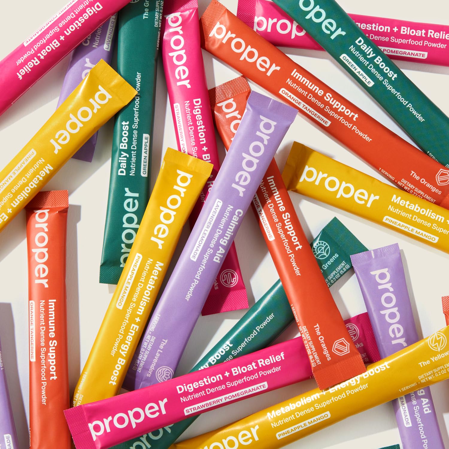 Proper The Essentials Super Foods Powder 5-Stick Variety Pack - Super Greens, Gut Health, Metabolism & Energy, Calm Magnesium Powder & Immune Support Supplement Packs ProperAu supplements