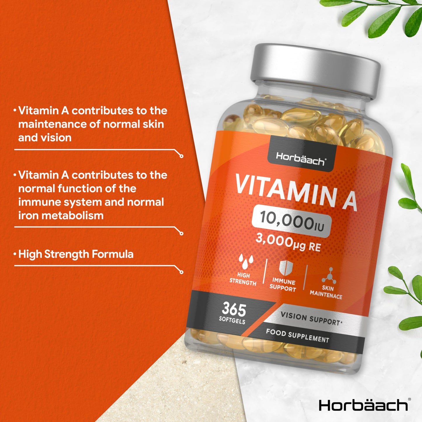 Vitamin A Capsules 10,000iu | 365 Count (1 Year Supply) | High Strength Vitamin A Supplem HorbäachUS supplements