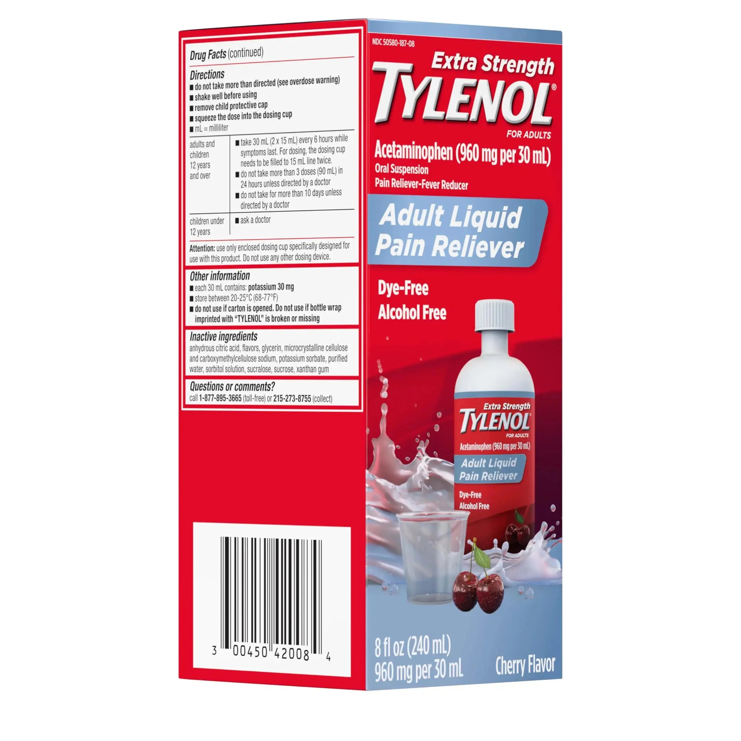 Tylenol Adult Liquid Pain Reliever and Fever Reducer, Extra Strength Liquid Acetaminophen for Fast Pain Relief for Headaches & Other Minor Pain, Cherry Flavor, Dye & Alcohol Free, 8 fl. oz TylenolAu supplements