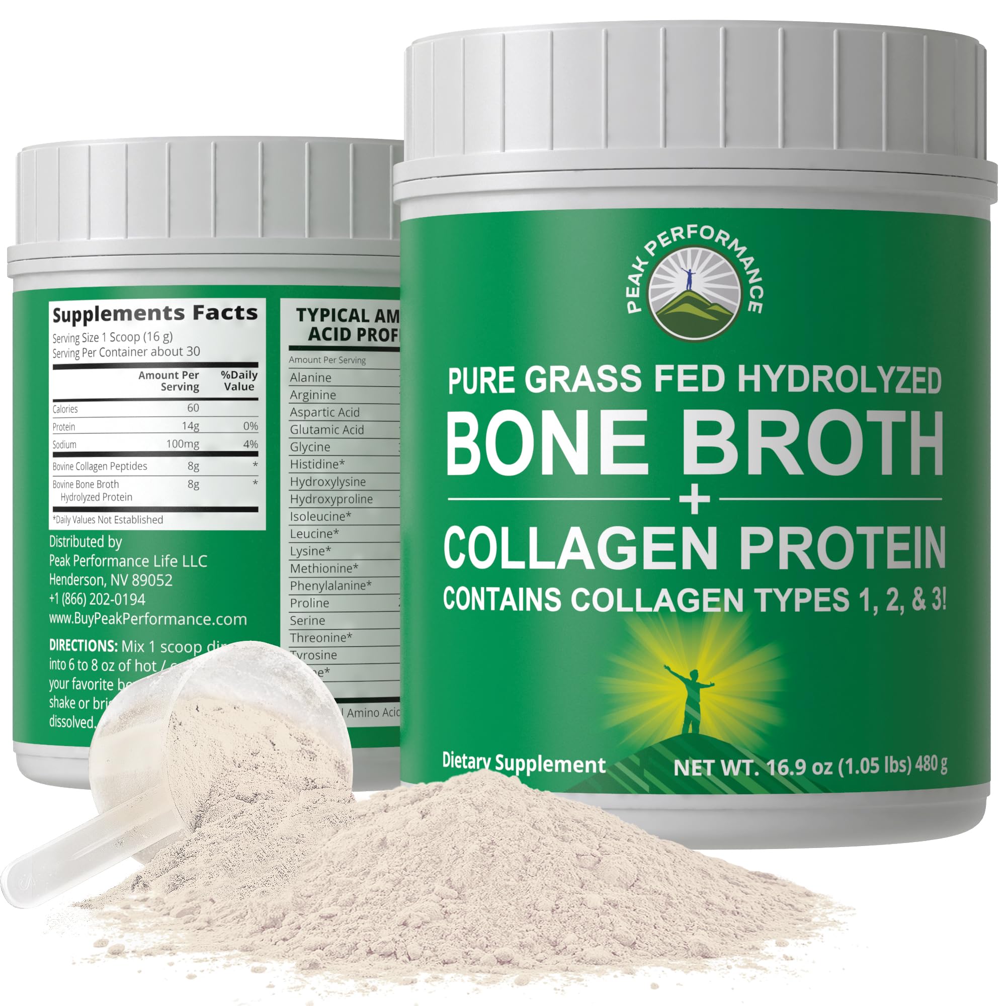 Peak Performance Hydrolyzed Bone Broth and Collagen Unflavored Protein Peptides Powder Contains All Collagen Types: 1, 2, and 3. Pure Pasture, Raised Grass Fed, Paleo Friendly, Gluten + Dairy Free Peak PerformanceAu supplements