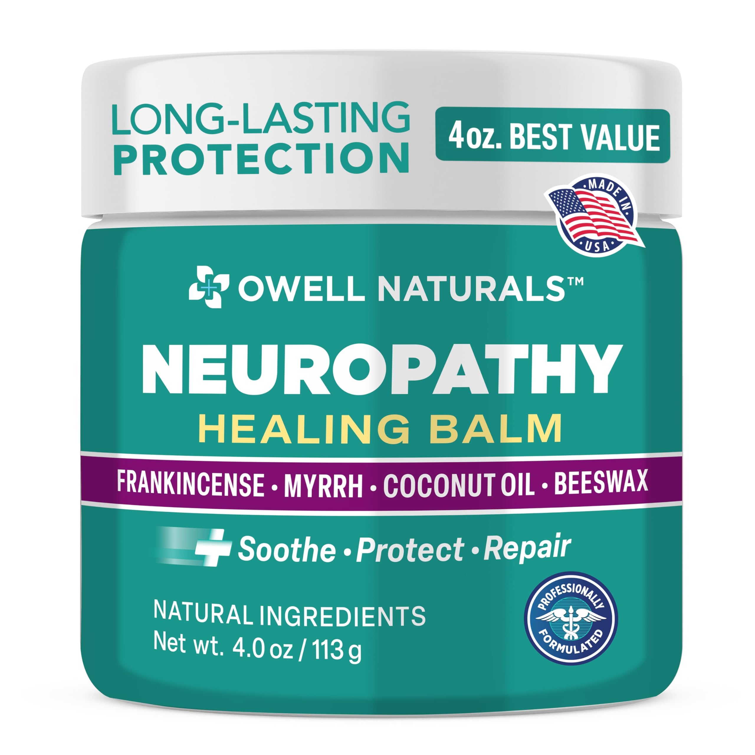 OWELL NATURALS Neuropathy Healing Balm, Fast Acting, with Frankincense, Myrrh, Coconut Oil & Beeswax, Natural Ingredients – Soothe, Protect & Repair, 4 oz (Pack of 1) Owell NaturalsAu supplements