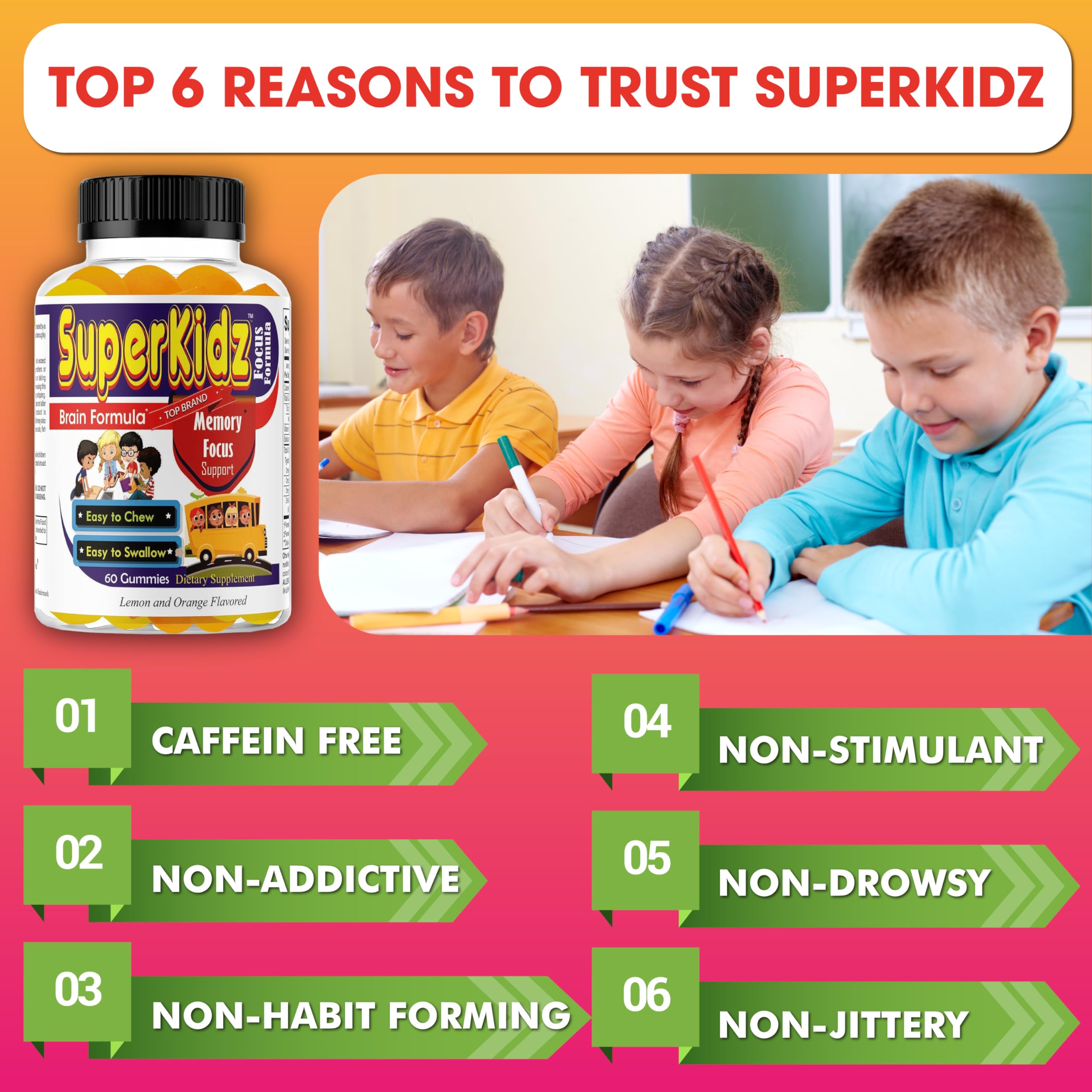 Superkids Focus Gummies for Kids, Omega 3 Gummy Kids Focus and Attention Supplements, Teen Brain Focus Vitamins, Non-GMO Gummy Vitamins, Tasty Lemon & Orange, 60 Count Celebrity LifeStyle ProductAu supplements