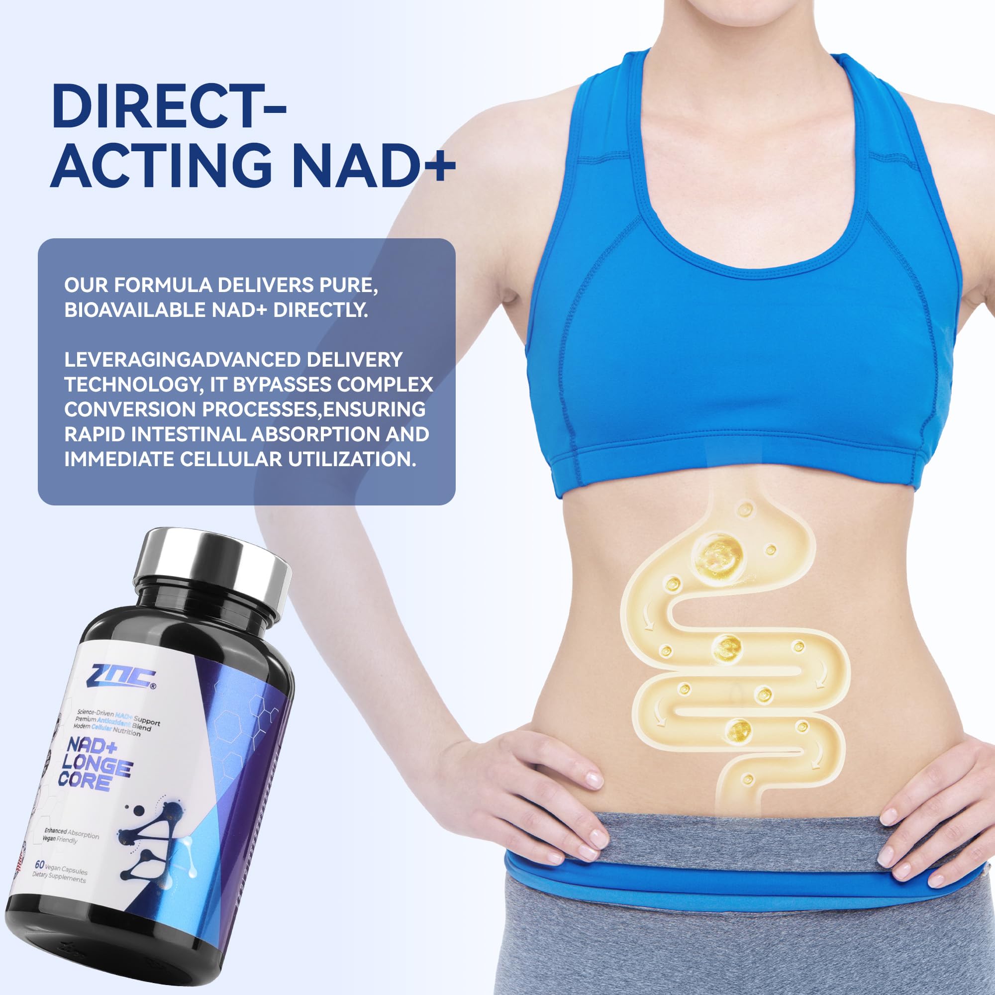 ZNC®10-in-1 NAD+ Supplement with Liposomal NAD, Urolithin A & Resveratrol for Energy & Cellular Repair - 60 Vegan Capsules ZNCAu supplements
