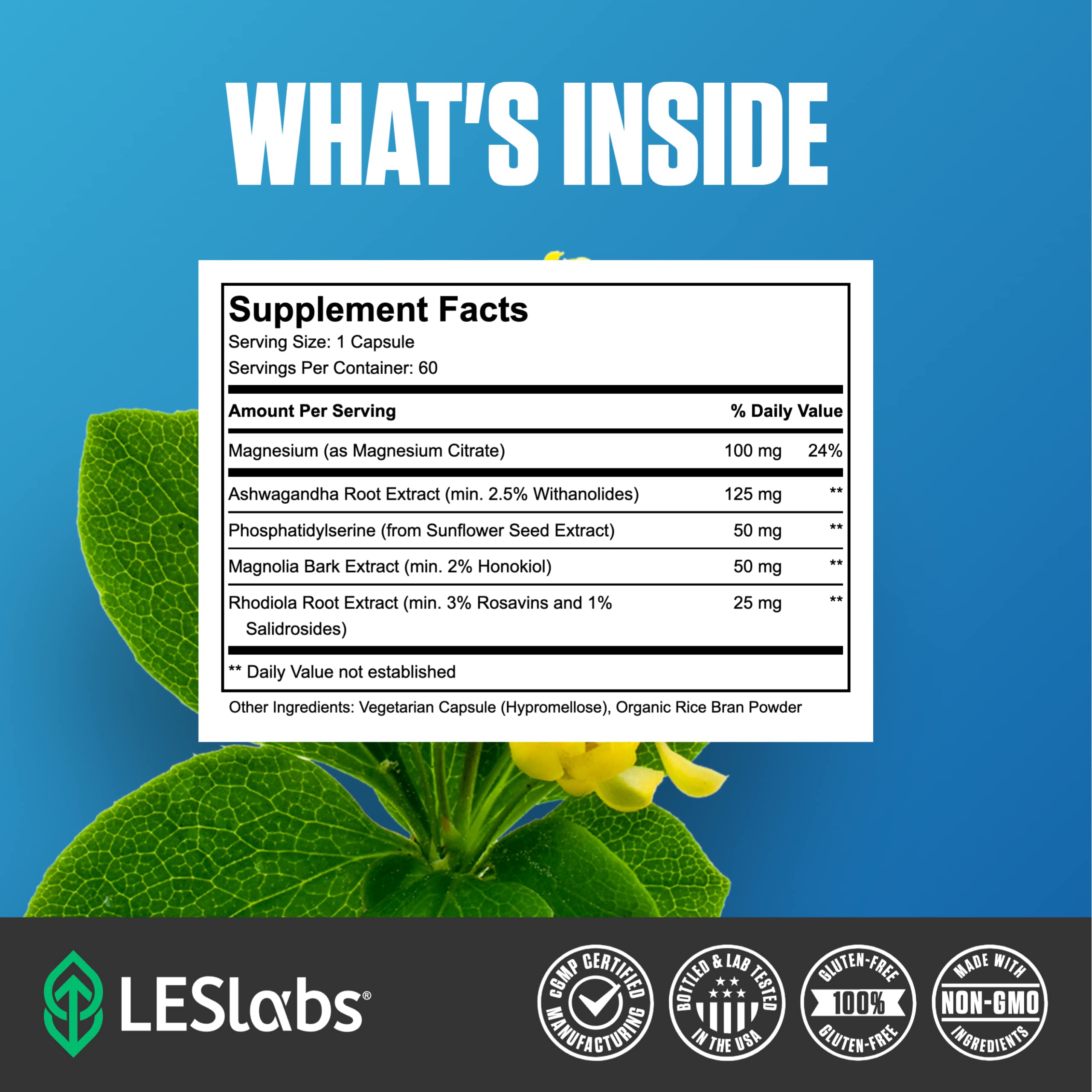 LES Labs Cortisol Health – Stress Relief, Balanced Cortisol Response, Relaxation & Deep Sleep – Phosphatidylserine, Magnesium, Magnolia Bark, Rhodiola Rosea & Ashwagandha – Non-GMO – 60 Capsules LES LabsAu supplements