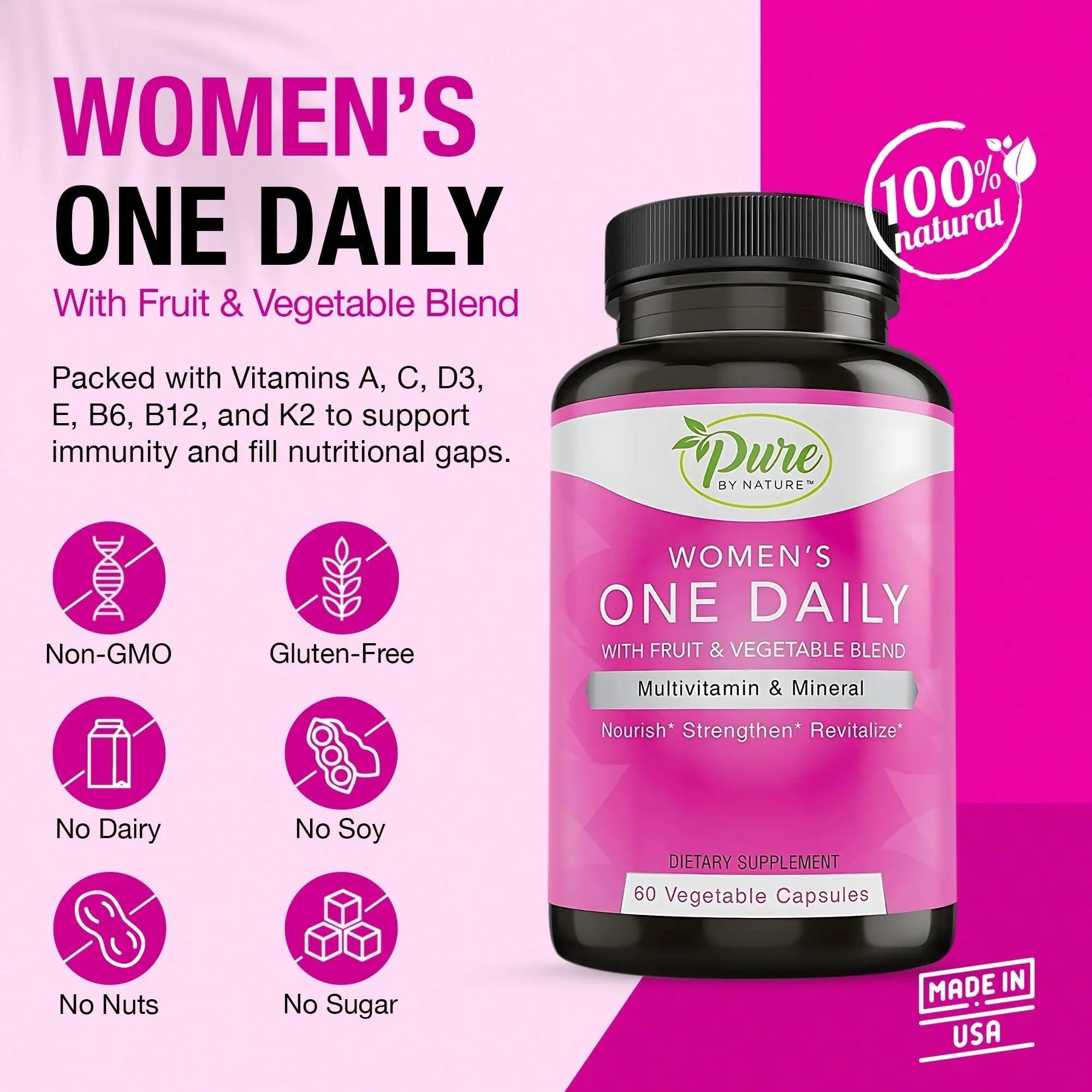 Pure By Nature One-Daily Multi-Vitamin for Women, 60 Count Pure By NatureAu supplements