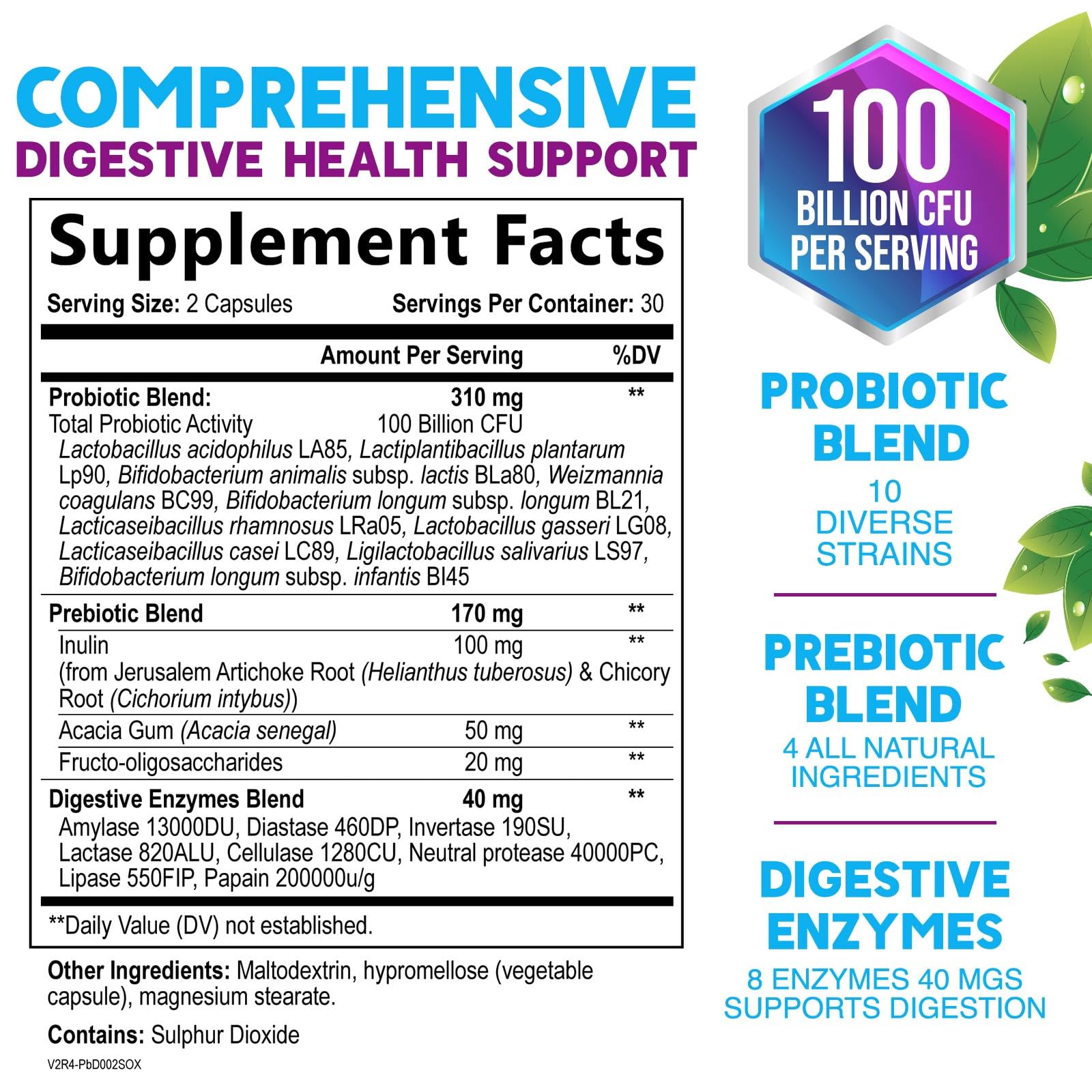 Probiotics 100 Billion CFU Per Serving - 10 Probiotic Strains & Prebiotics - Digestive Gut Health, Immune Support & Occasional Constipation, Gas & Bloating - Daily Supplement For Adults - 60 Capsules Nature's NutritionAu supplements