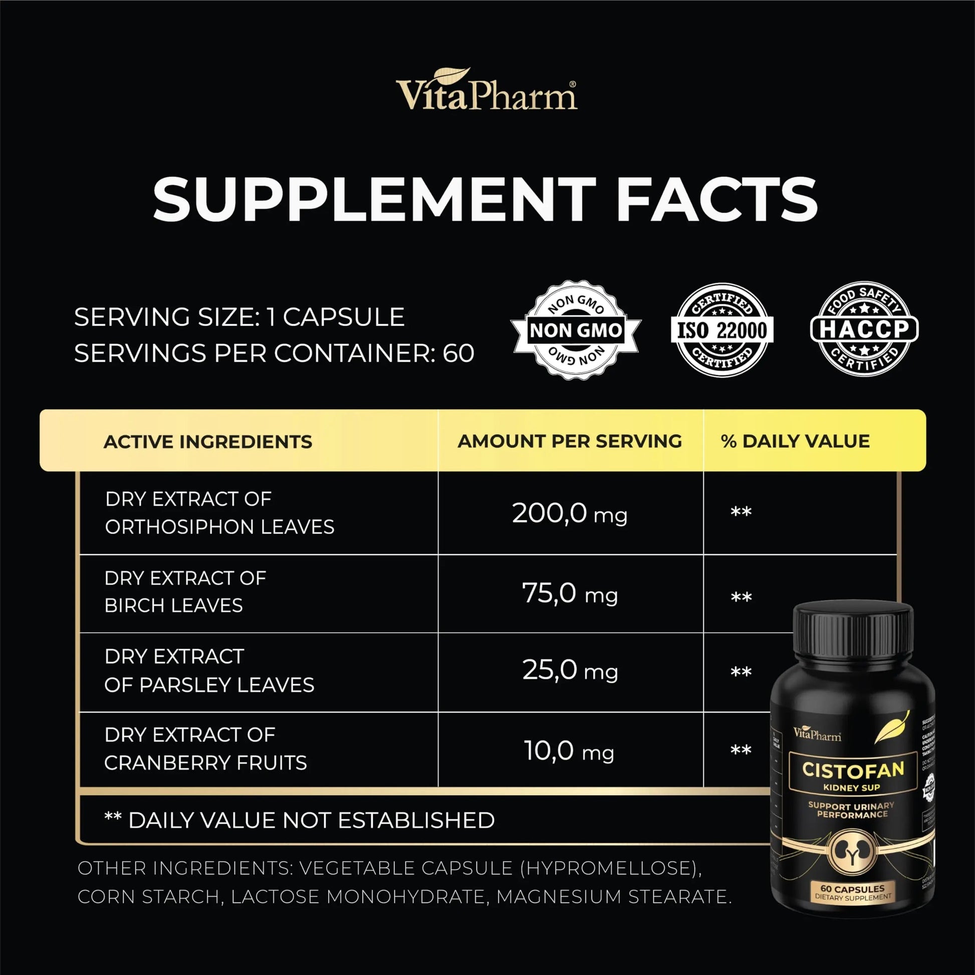 CISTOFAN Kidney Support Supplement – Herbal Formula with Java Tea, Birch Leaf, Parsley & Cranberry – Supports Urinary Tract & Kidney Function – Natural Diuresis – 60 Capsules – Non-GMO – Made in EU VitaPharmAu supplements