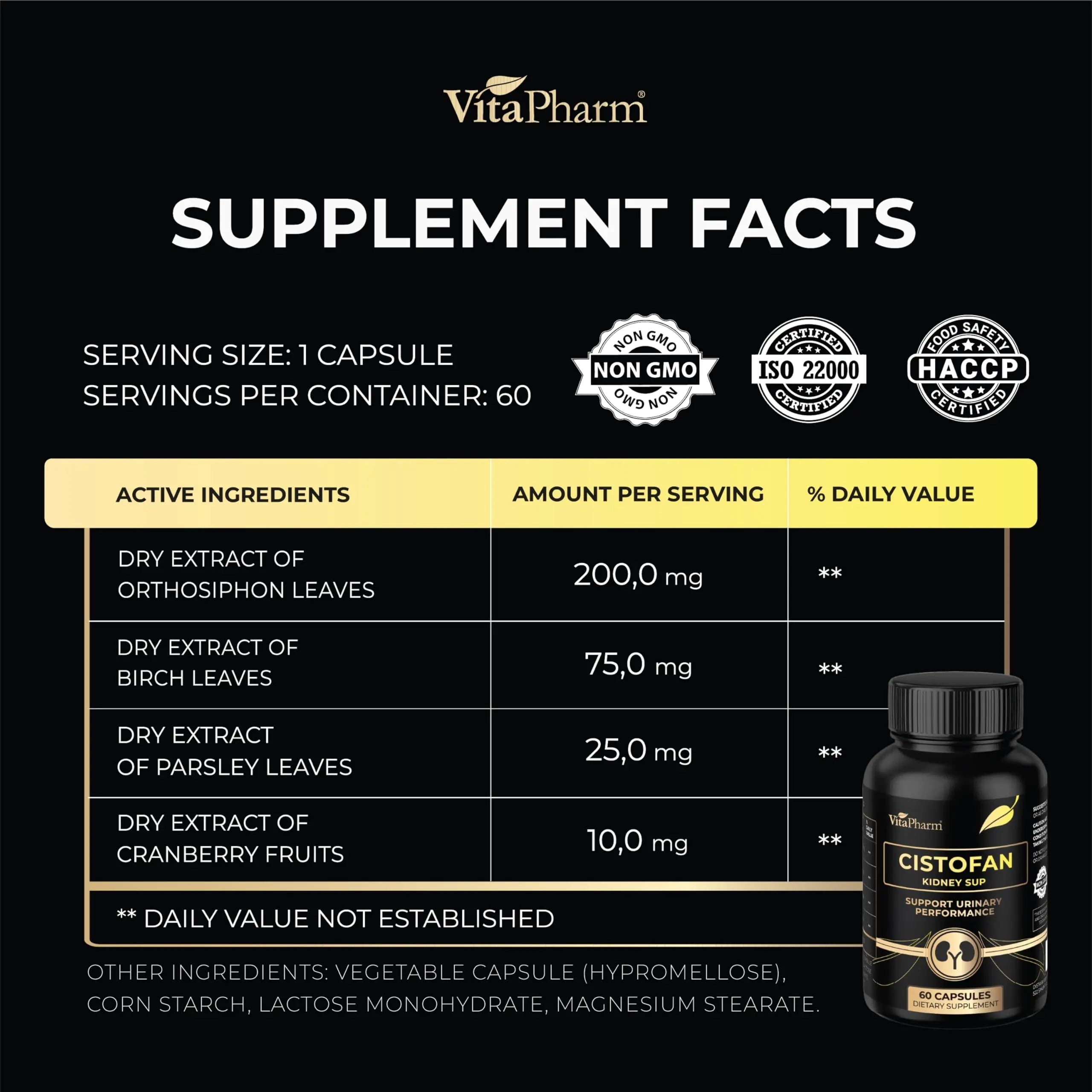 CISTOFAN Kidney Support Supplement – Herbal Formula with Java Tea, Birch Leaf, Parsley & Cranberry – Supports Urinary Tract & Kidney Function – Natural Diuresis – 60 Capsules – Non-GMO – Made in EU VitaPharmAu supplements