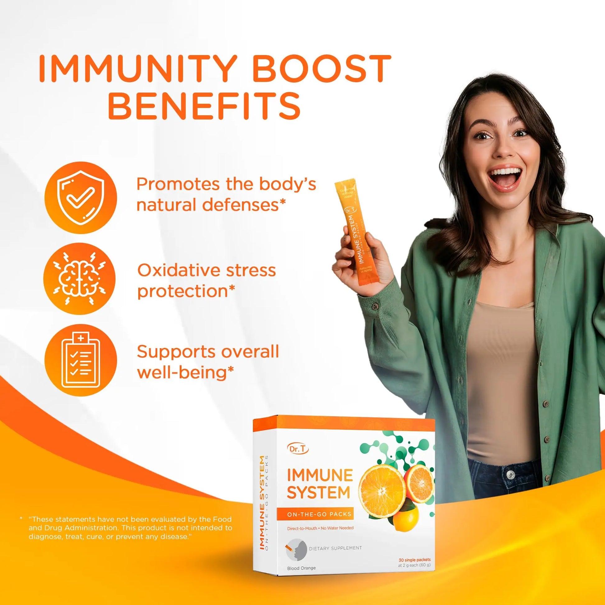 Dr. T On-the-go Packs – Immune System Formula – No Water Needed, Direct-to-Mouth – with Vitamins C, E, Zinc & Selenium – Supports Daily Wellness, Vitality & Overall Health – Orange, 30 Packs Dr. Tnz supplements