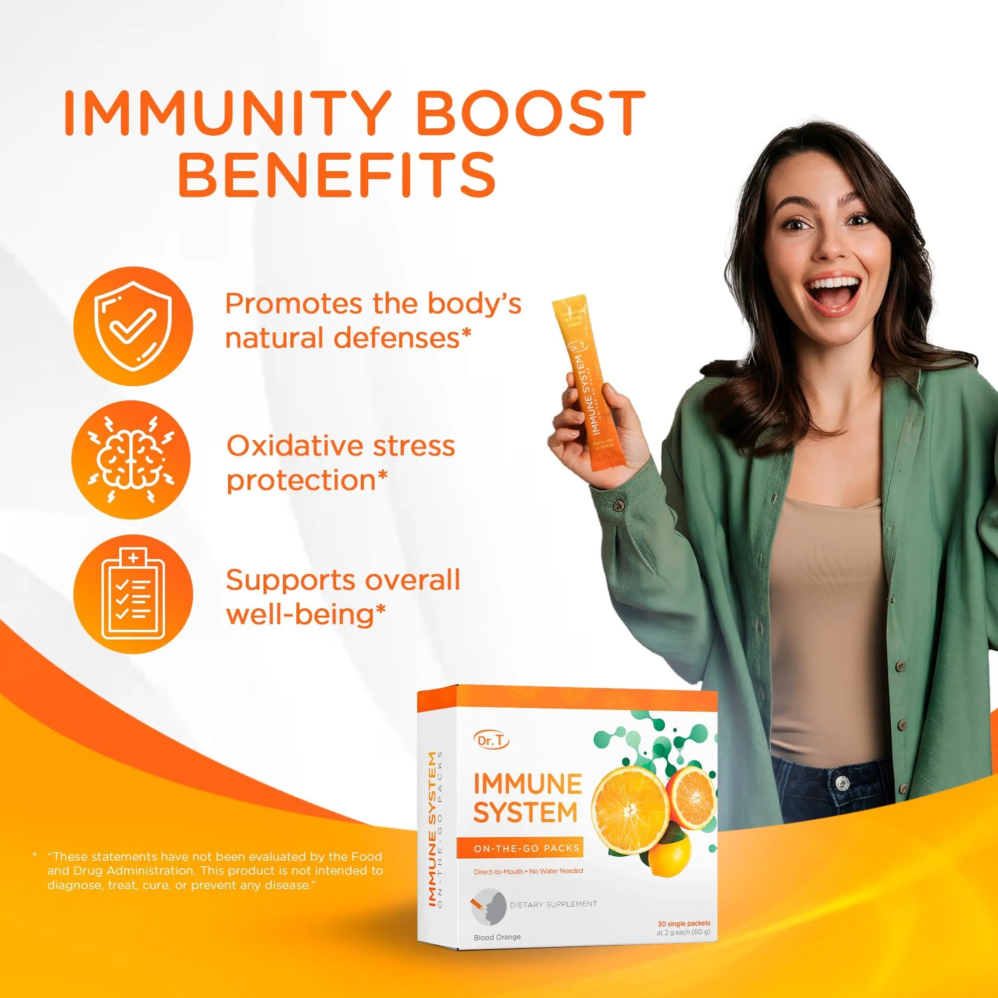 Dr. T On-the-go Packs – Immune System Formula – No Water Needed, Direct-to-Mouth – with Vitamins C, E, Zinc & Selenium – Supports Daily Wellness, Vitality & Overall Health – Orange, 30 Packs Dr. Tnz supplements