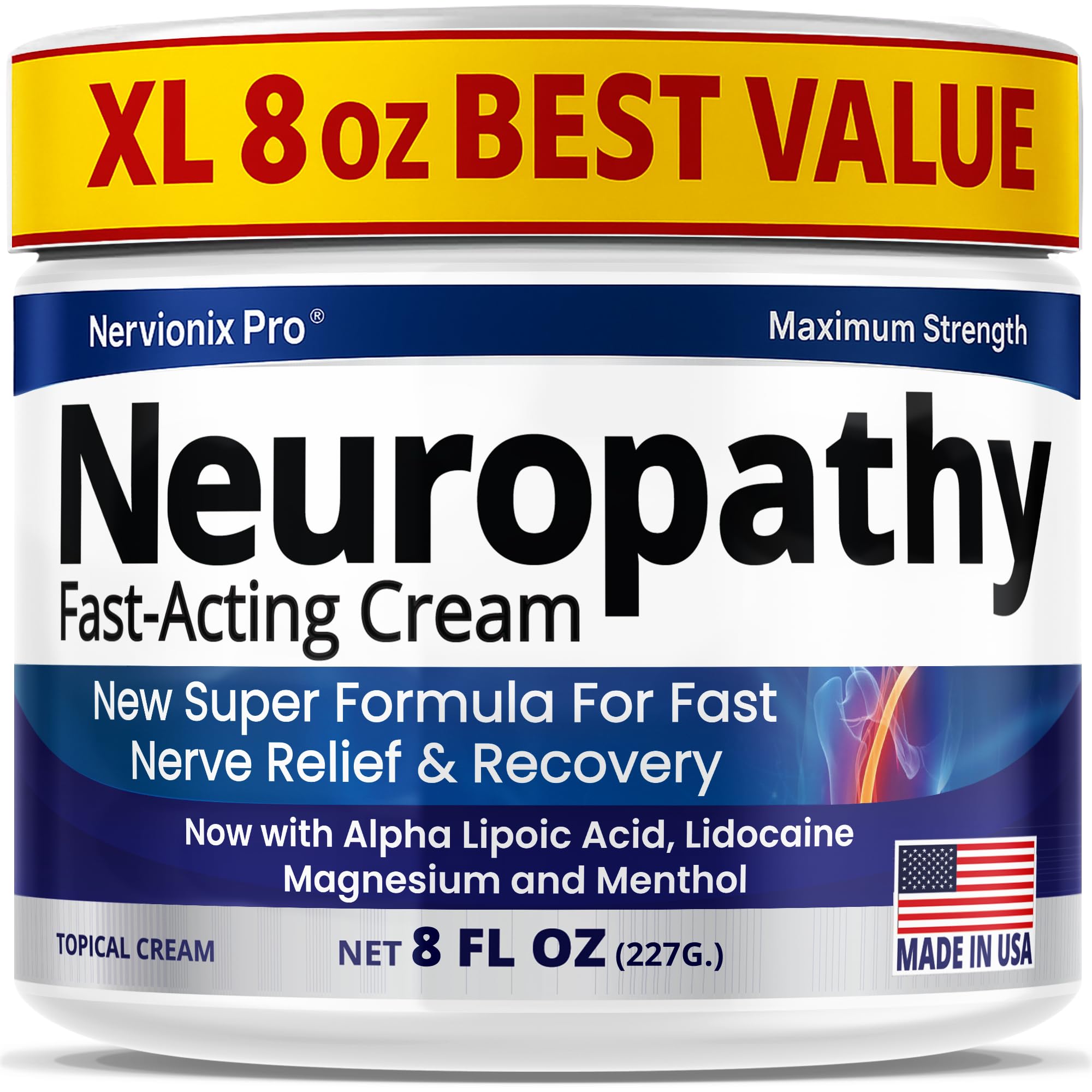 Neuropathy Nerve Relief Cream – Extra Large 8 oz – Maximum Strength for Feet Hands Legs Toes Back – Natural Ingredients Arnica Aloe Vera MSM Vitamins – Fast-Acting Soothing Relief – Super Value 8 oz NuturnaAu supplements