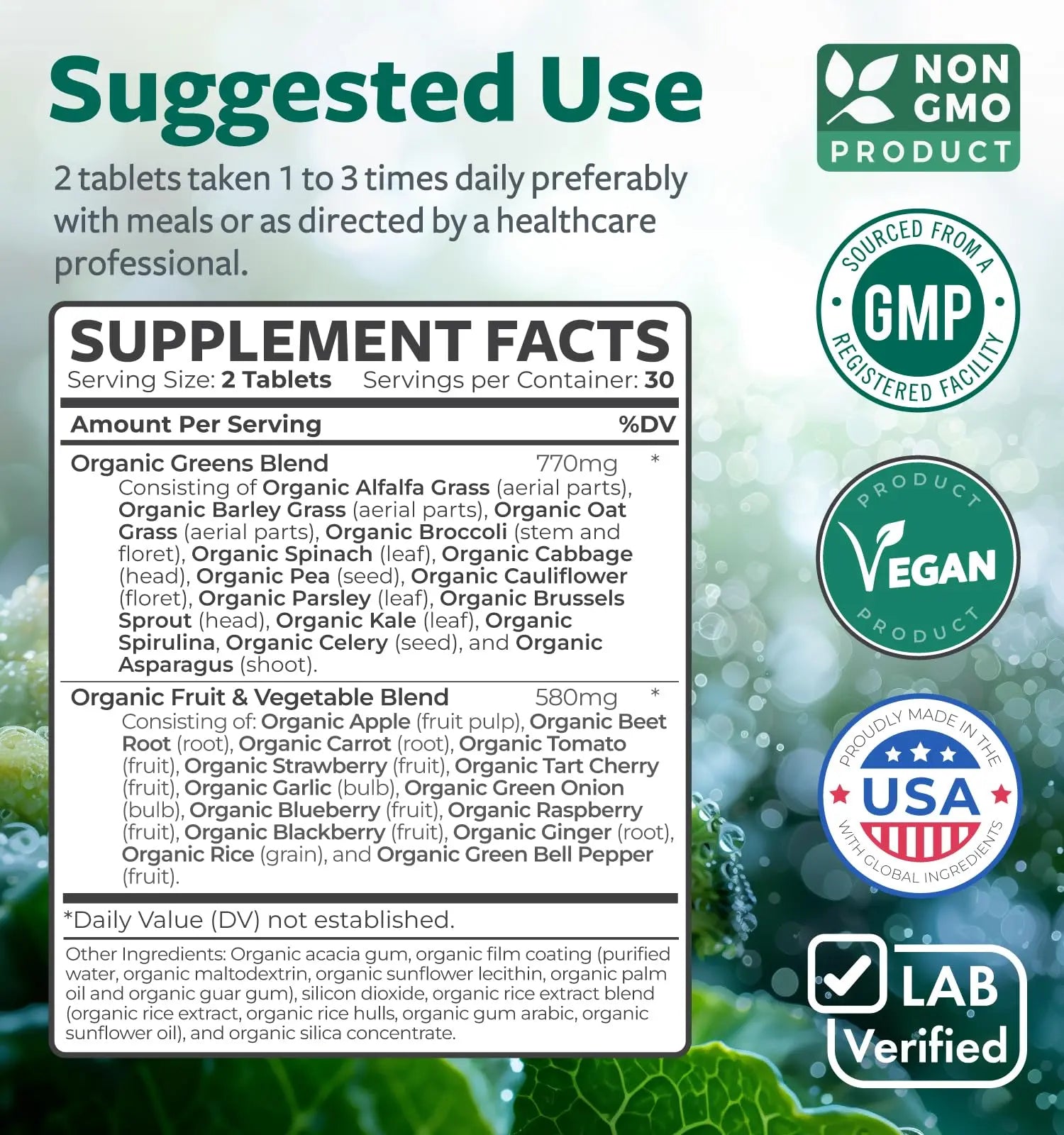 Super Greens & Vitamin C (1-Month Supply) Greens & C Synergy Bundle of Organic Super Greens Powder - Complete Superfood (60 Capsules) & & Vitamin C Immune Support (60 Vegetarian Caps)(Non-GMO) Healths Harmonynz supplements