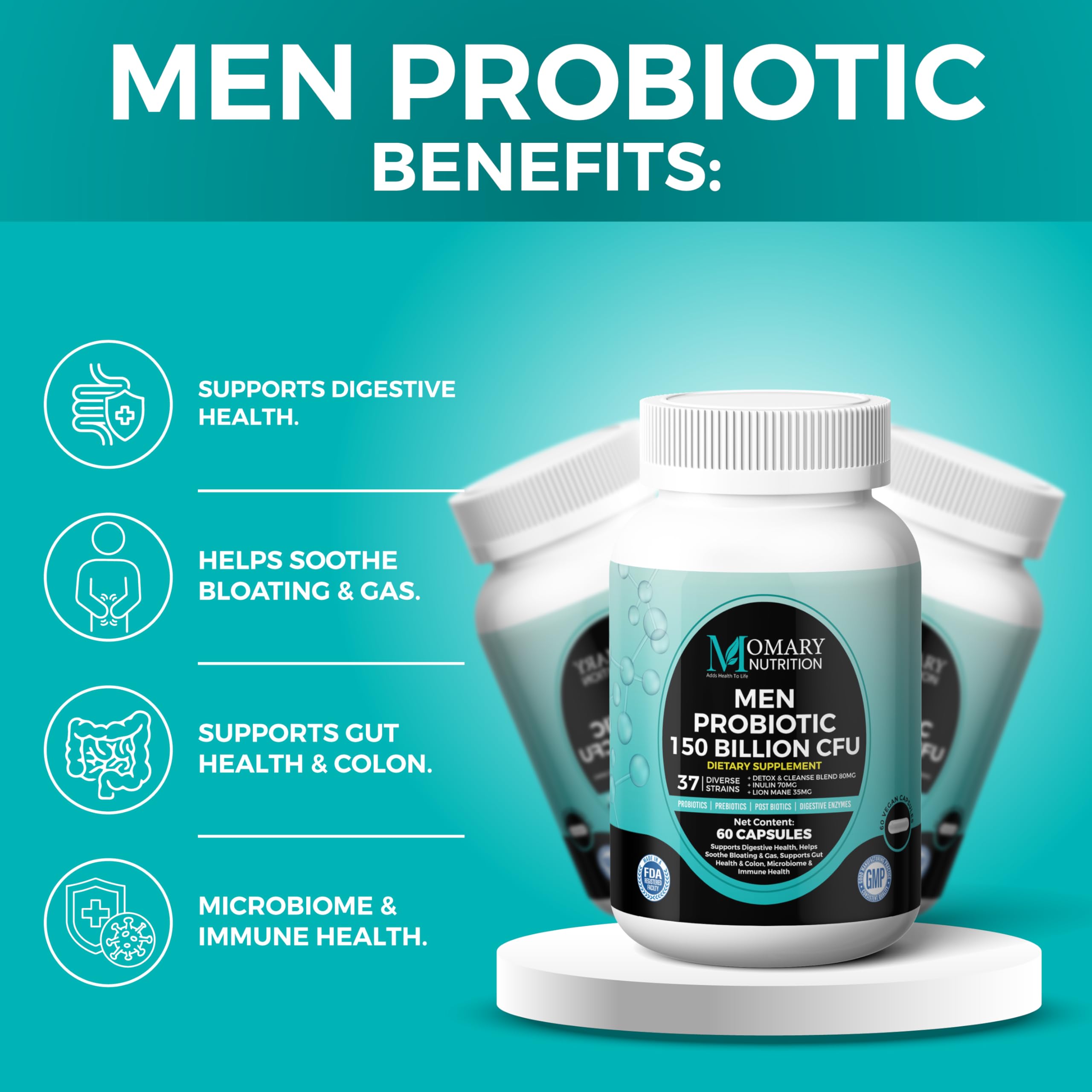 8-in-1 Bio Cultures Complex for Men – 150 Billion CFU Probiotics with 37 Diverse Strains, Organic Prebiotics, Postbiotics & Digestive Enzymes – Supports Digestive Balance & Gut Microbiome MOMARY NUTRITIONAu supplements