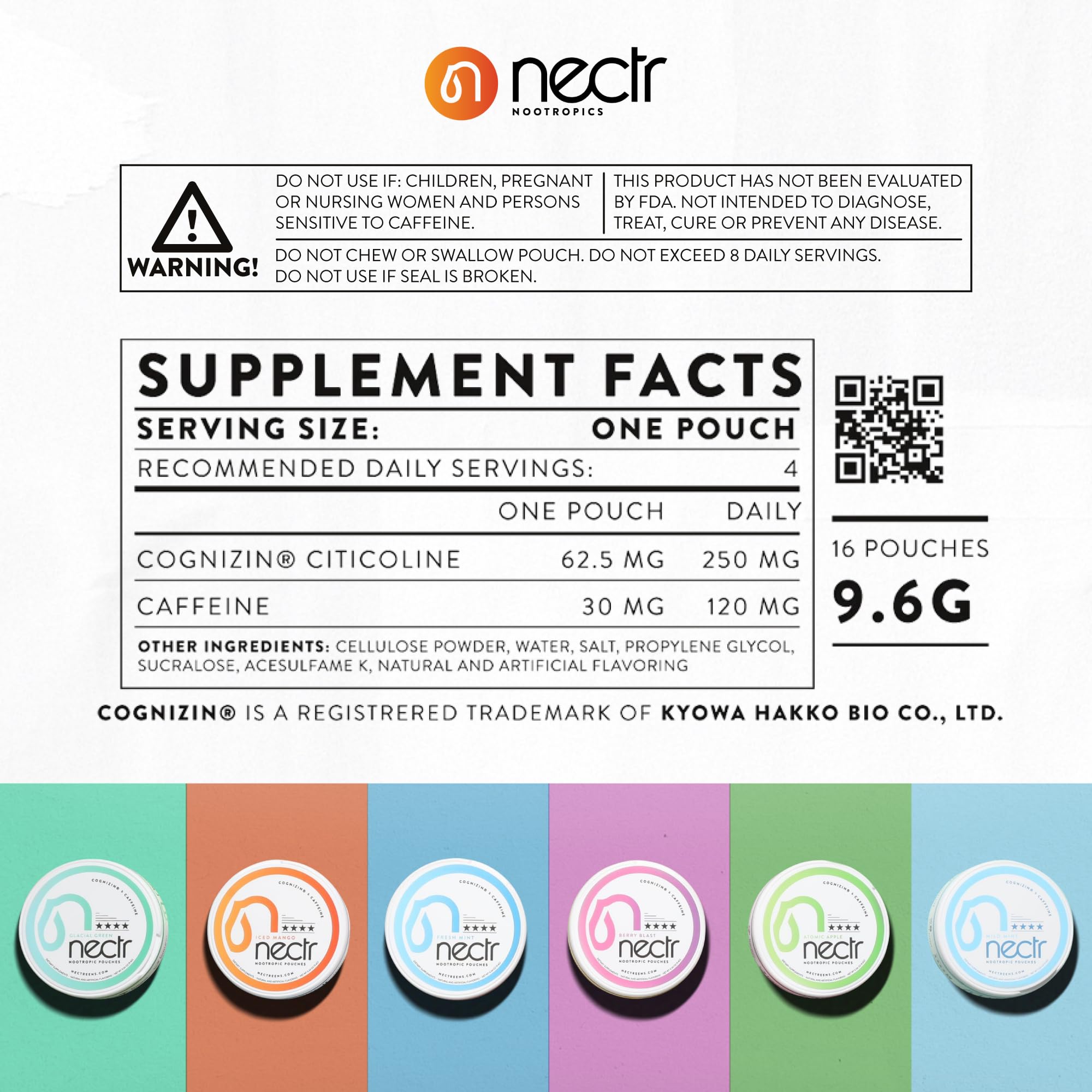 Nectr Energy Nootropic Pouches – Berry Blast Flavored, Caffeine Pouches with Cognizin® Citicoline. Sugar-Free Brain Treats. Smooth, Sustained Focus & Energy Supplement - 1 Puck of 16pcs NectrAu supplements