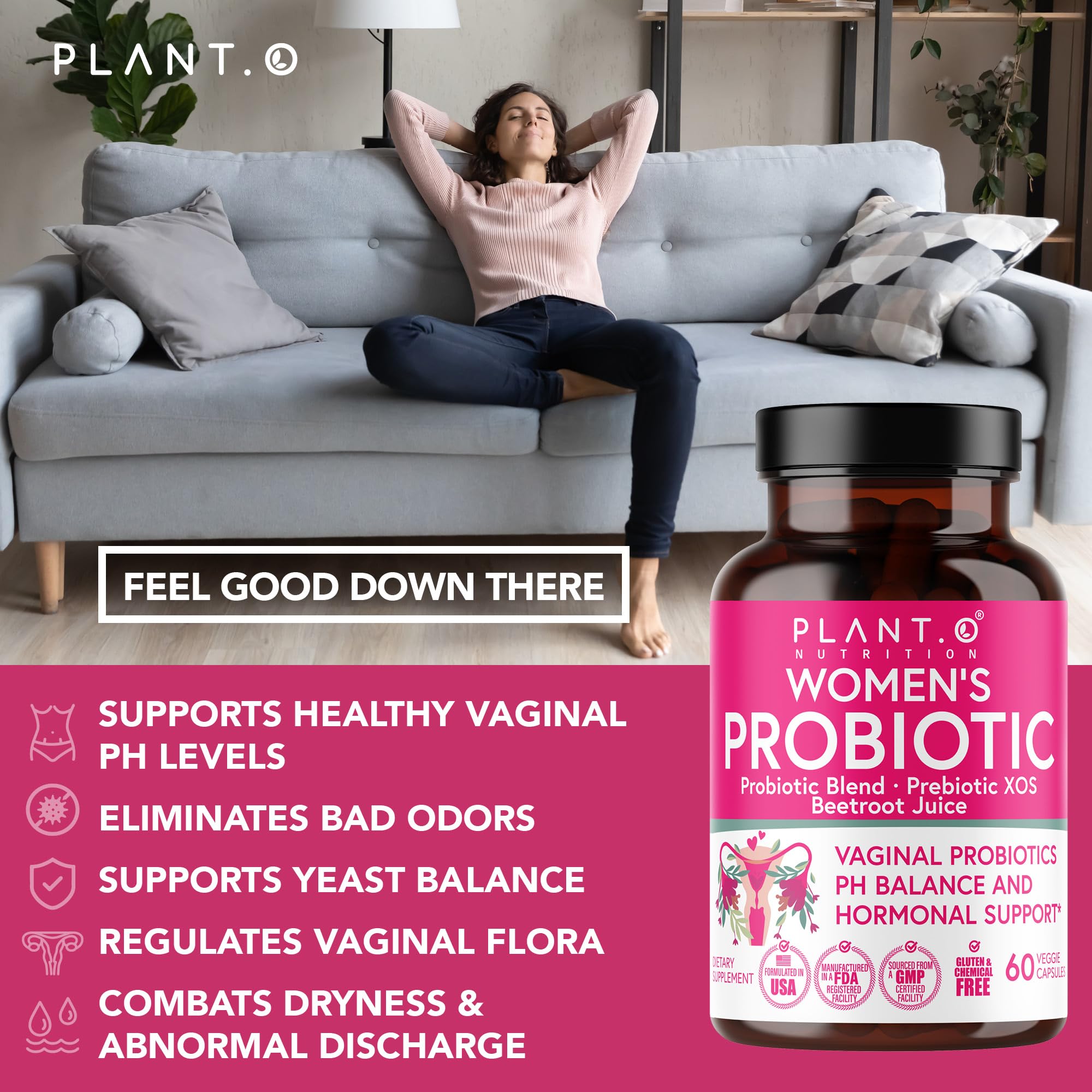 PLANT.O NUTRITION Vaginal Probiotics for Women with 4 Lactobacillus Strains Probiotic & Prebiotic Blend PLANT.O NUTRITIONAu supplements