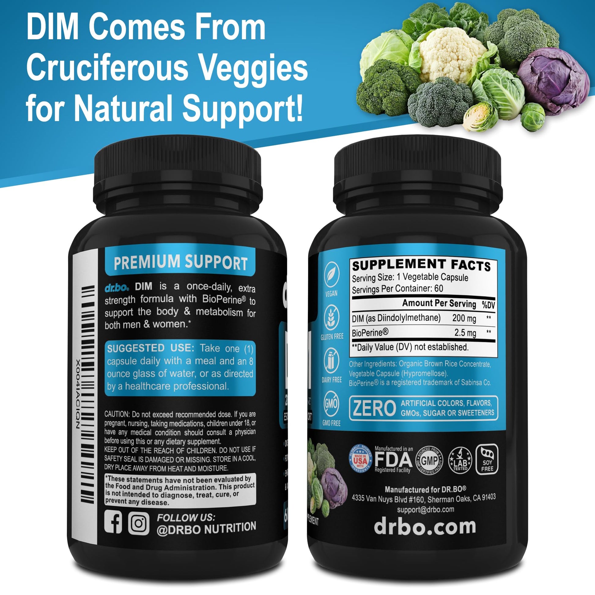 DIM Supplement for Women & Men 200mg - Androgen Estrogen Blocker for Men & Women, Hormonal Acne Pills, Hormone Balance, Menopause Support, Diindolylmethane DIM Supplement Plus BioPerine - 60 Capsules DR. BOAu supplements