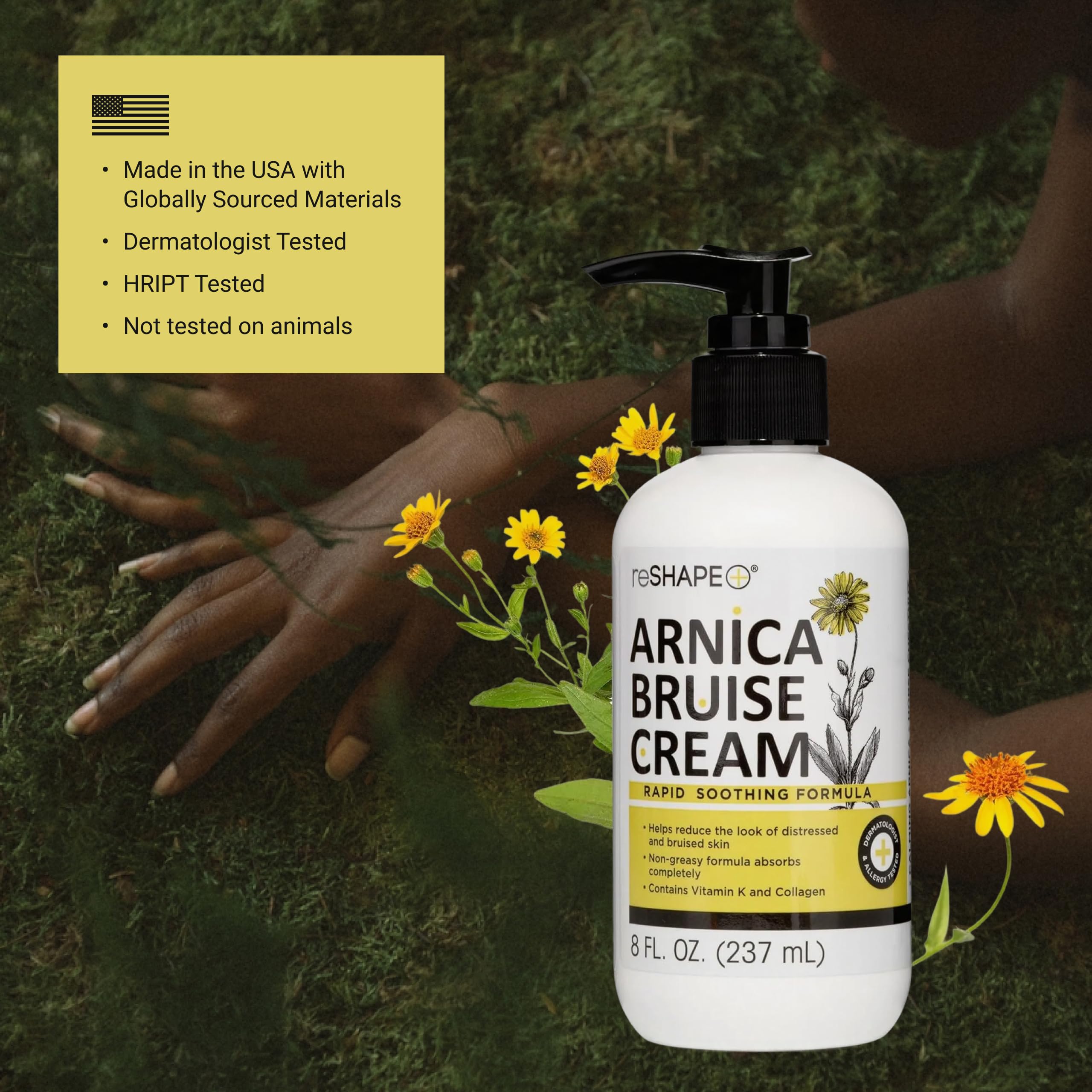 Reshape+ Arnica Bruise Relief Topical Cream For Bruising, Swelling, & Discoloration On Skin, Natural Skin Care Homeopathic Arnica Lotion W/Vitamin K, Horse Chestnut, & Collagen, Large 8 Fl Oz Reshape+Au supplements