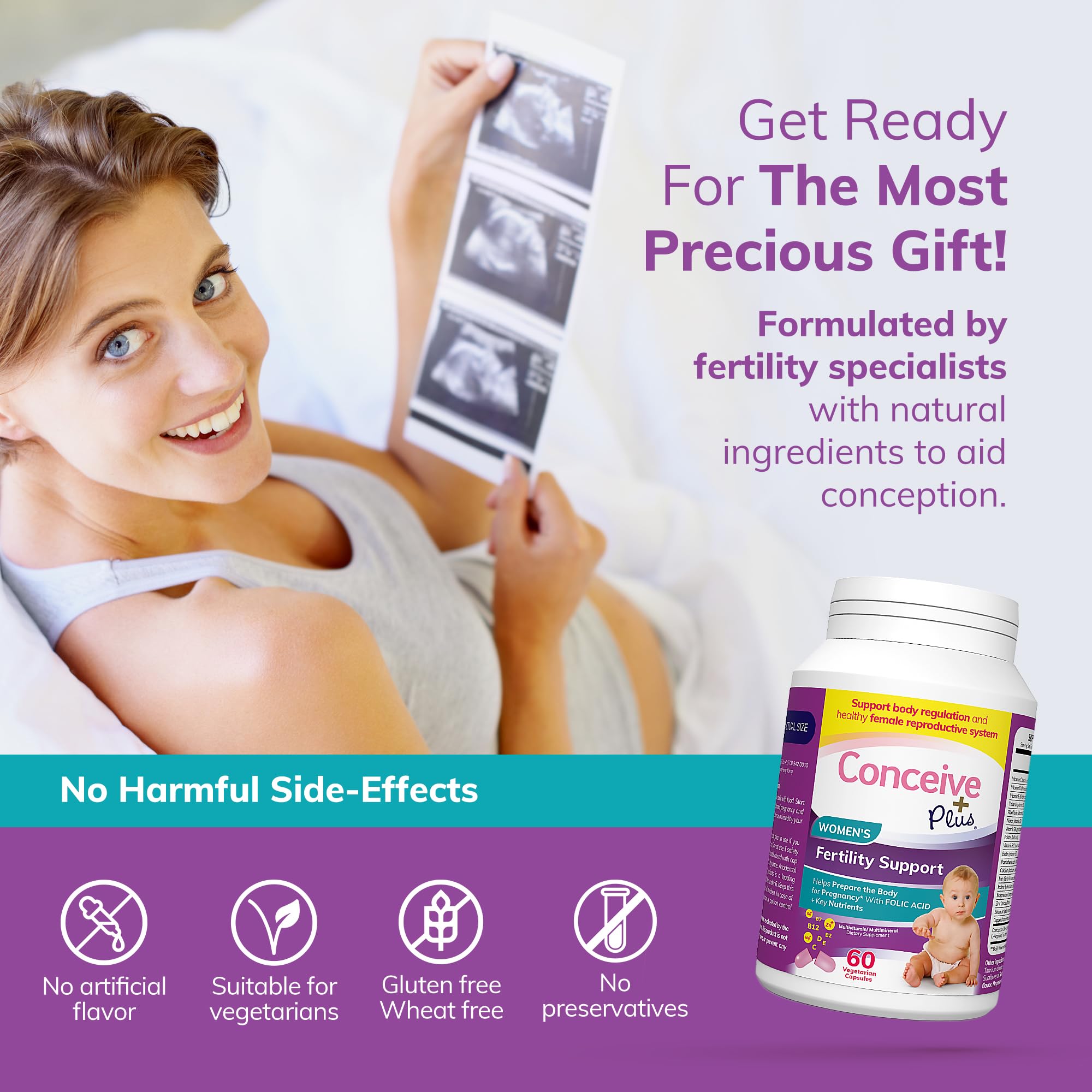 CONCEIVE PLUS Womens Fertility Support – Prenatal Multivitamin for Trying to Get Pregnant – Conception Blend, Hormonal Balance, Folate, Zinc, Thiamin, Riboflavin, Biotin – Non-GMO, Vegan – 30 Days CONCEIVE PLUSAu supplements