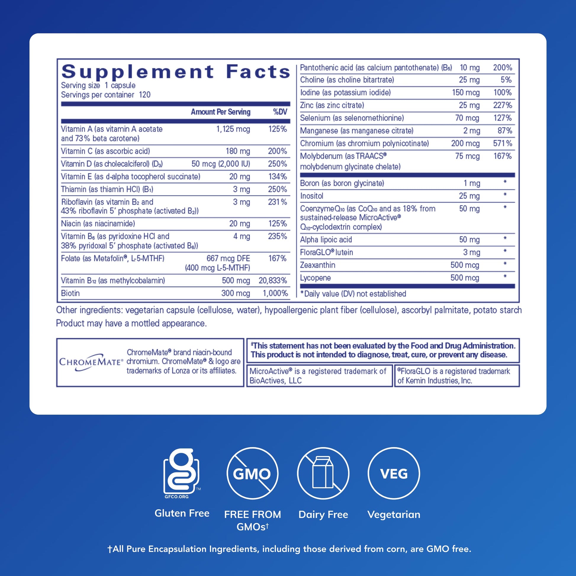 Pure Encapsulations O.N.E. Multivitamin - Once Daily Multivitamin with Antioxidant Complex Metafolin, CoQ10, and Lutein to Support Vision, Cognitive Function, and Cellular Health* - 120 Capsules Pure EncapsulationsAu supplements