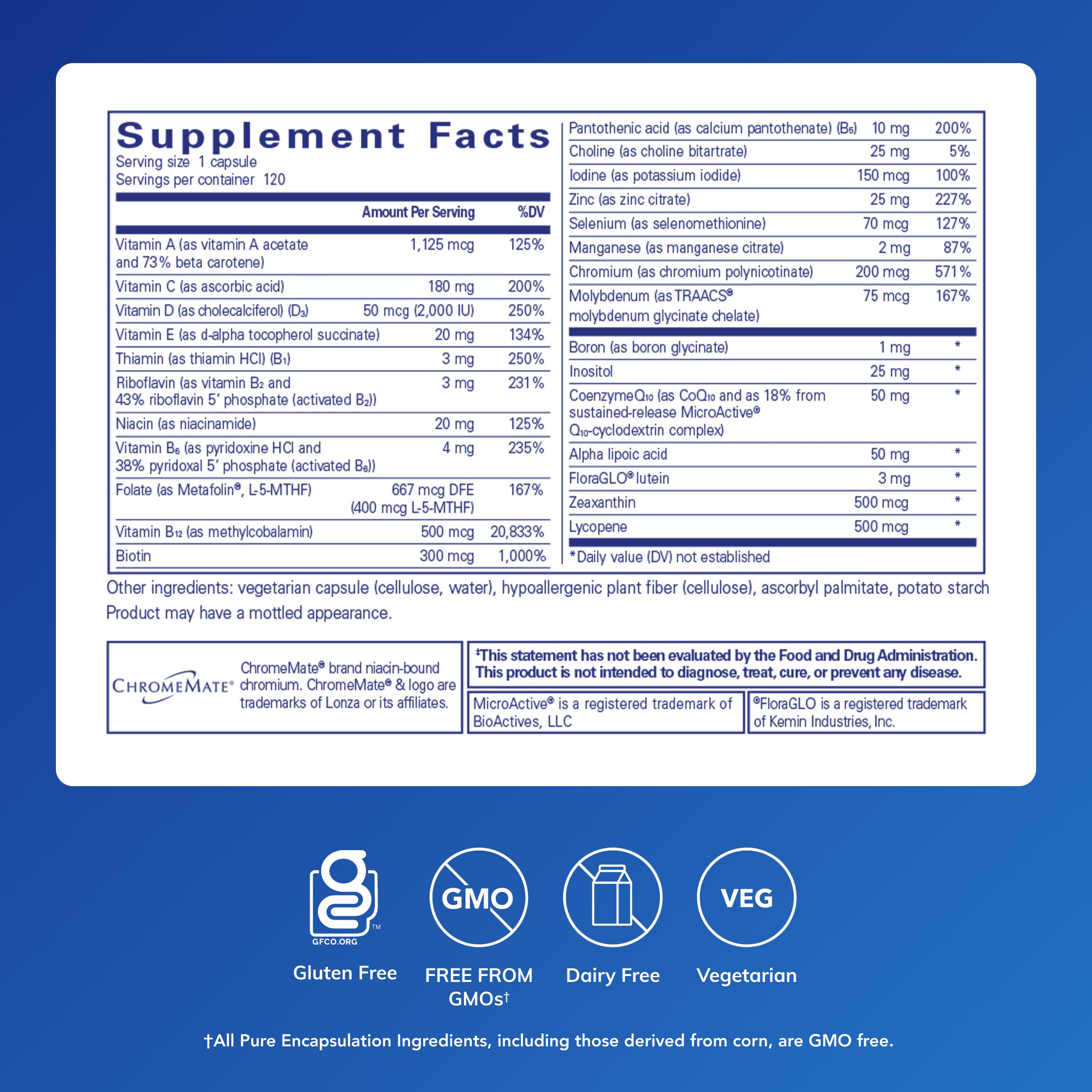 Pure Encapsulations O.N.E. Multivitamin - Once Daily Multivitamin with Antioxidant Complex Metafolin, CoQ10, and Lutein to Support Vision, Cognitive Function, and Cellular Health* - 120 Capsules Pure EncapsulationsAu supplements