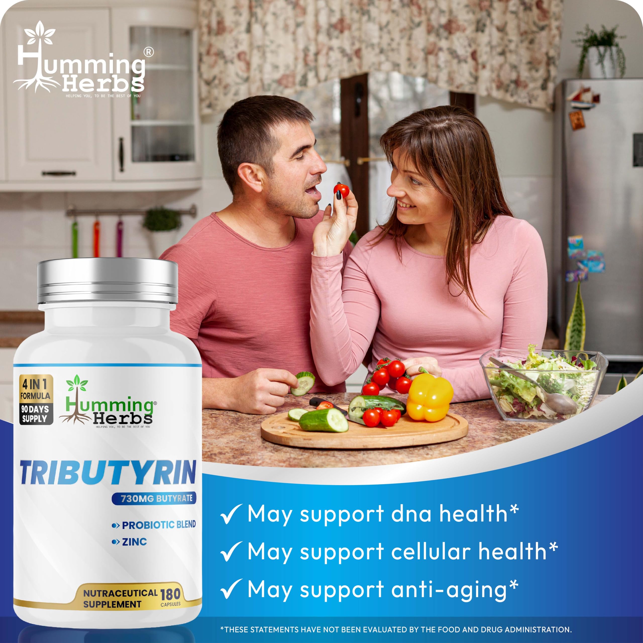 Humming Herbs Tributyrin Complex — 850 mg per Serving (95% Pure, yielding 731 mg Butyrate) with L-Glutamine, Zinc L-Carnosine, FOS & Probiotic Blend (180) Humming HerbsAu supplements