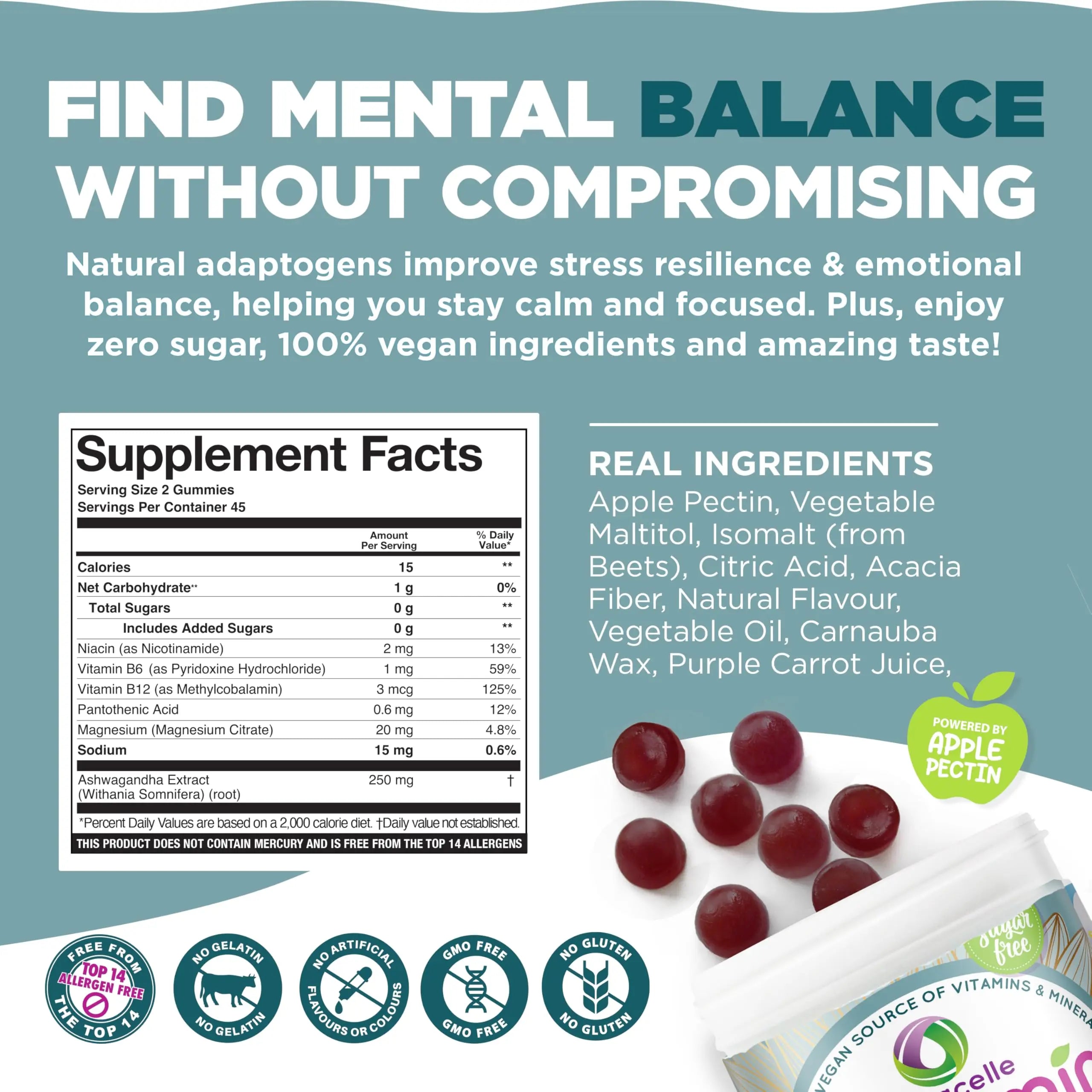 NUTRAMIN Mood Boost Multivitamin Gummy - Delicious & Yummy Anti-Stress Magnesium Ashwagandha Gummies + B Complex Vitamins for Focus and Calm NutracelleAu supplements