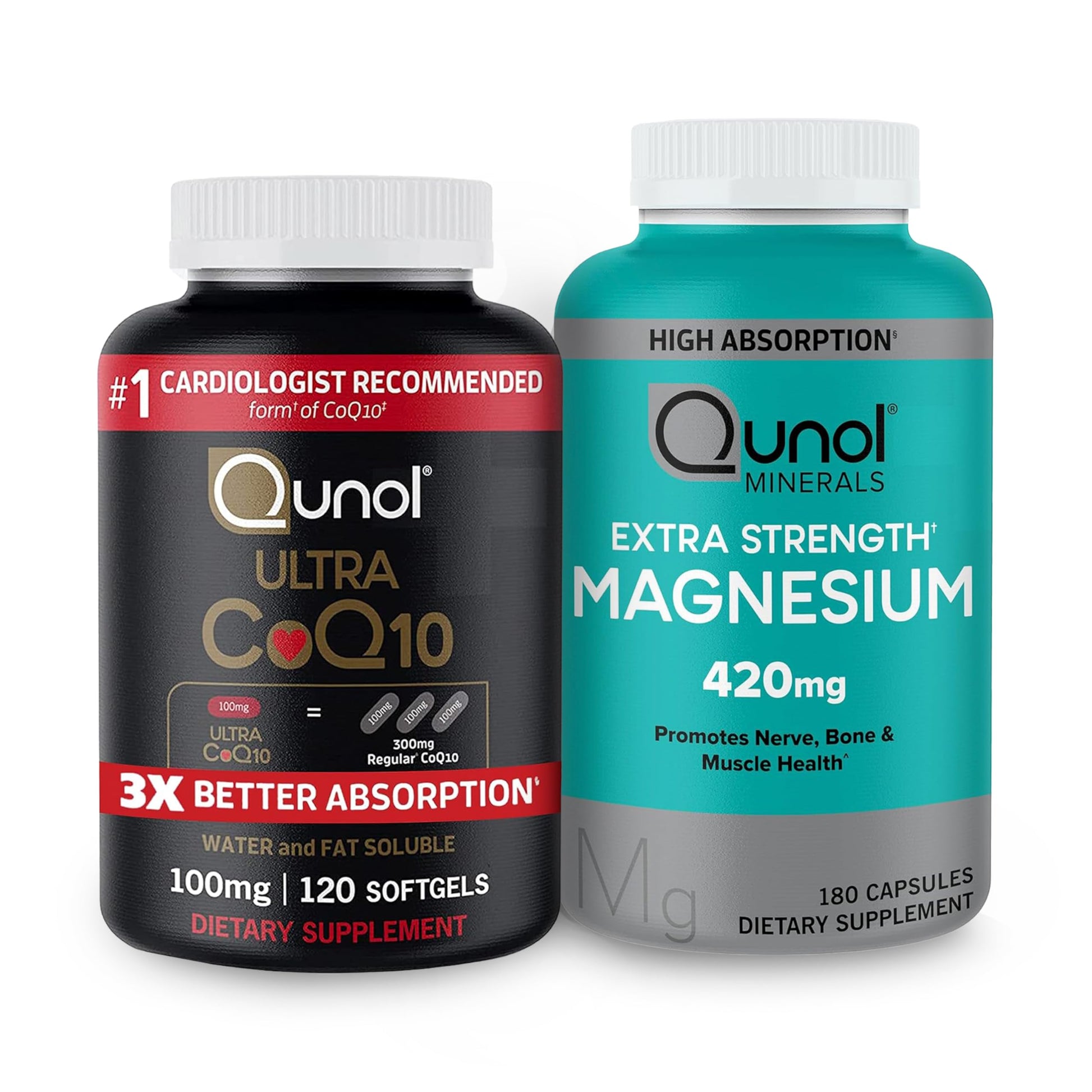 Qunol CoQ10 100mg Softgels, 3X Better Absorption 4 Month Supply + 120 Count Magnesium QunolUS supplements