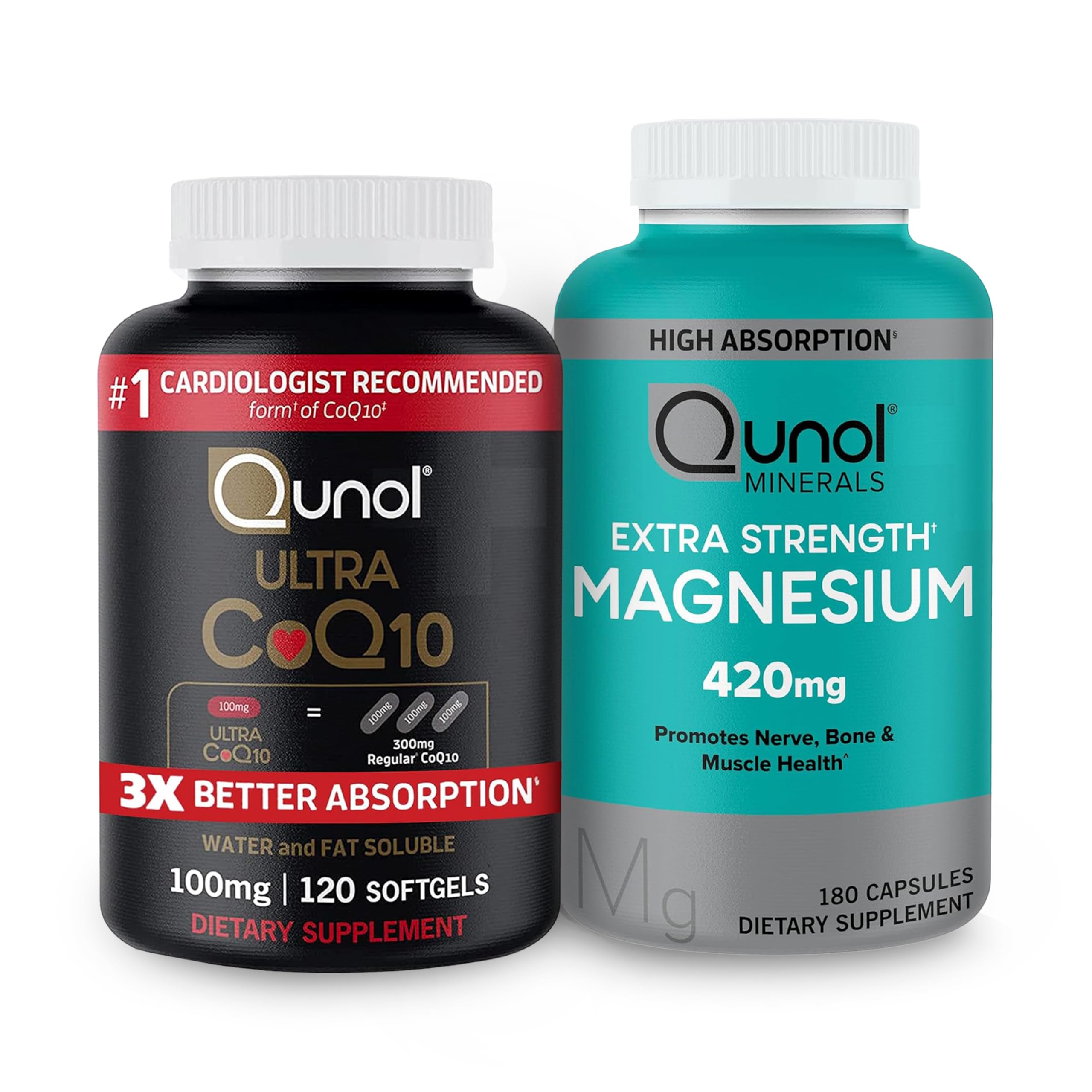 Qunol CoQ10 100mg Softgels, 3X Better Absorption 4 Month Supply + 120 Count Magnesium QunolUS supplements