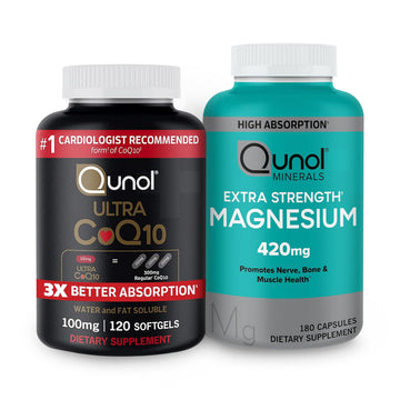 Qunol CoQ10 100mg Softgels, 3X Better Absorption 4 Month Supply + 120 Count Magnesium QunolUS supplements