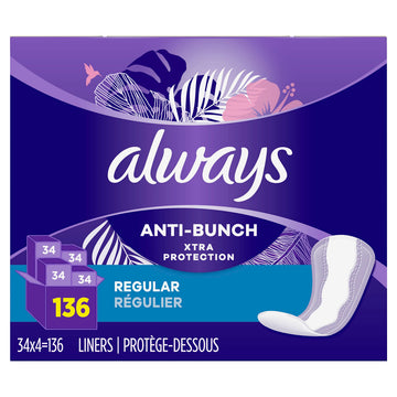 Always Anti-Bunch Xtra Protection Daily Liners, Regular Length, Unscented, 34 Count x 4 AlwaysAu supplements